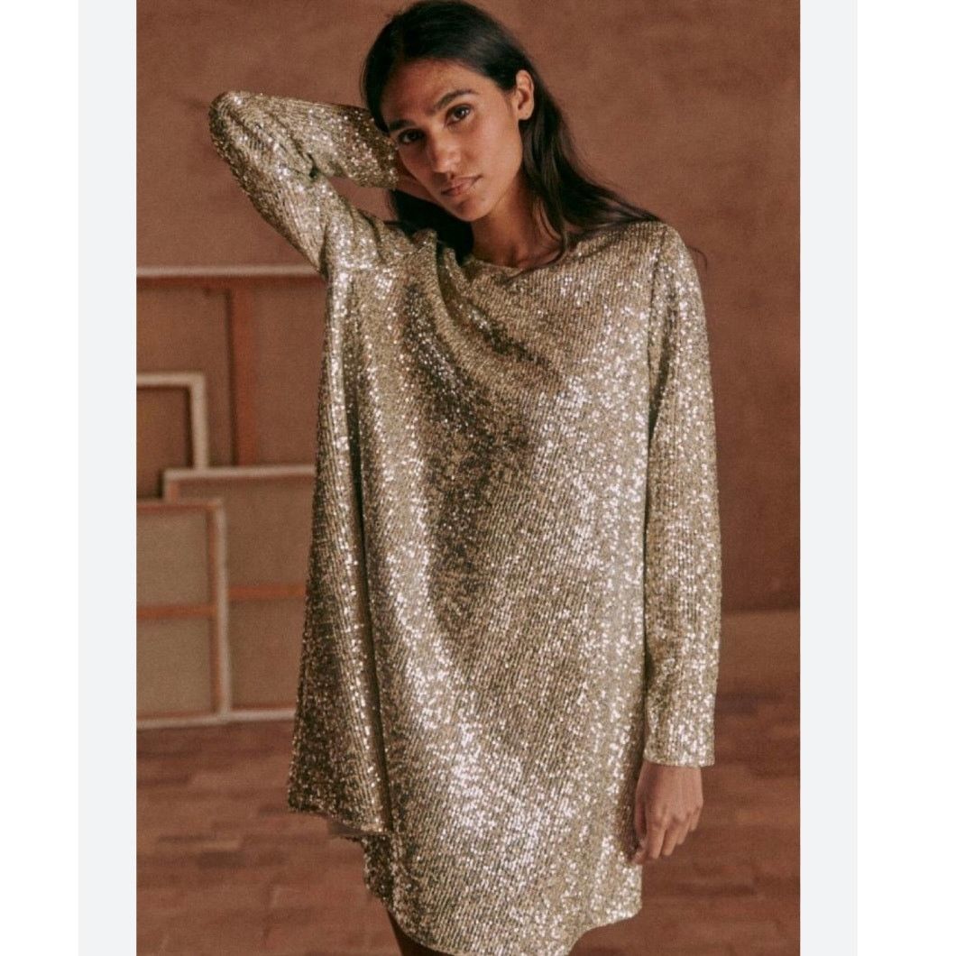 Sezane Sezane Annabeth Sequined Mini Dress gold size 34 2 C5 Size XS / US 0-2 / IT 36-38 - 2 Thumbnail