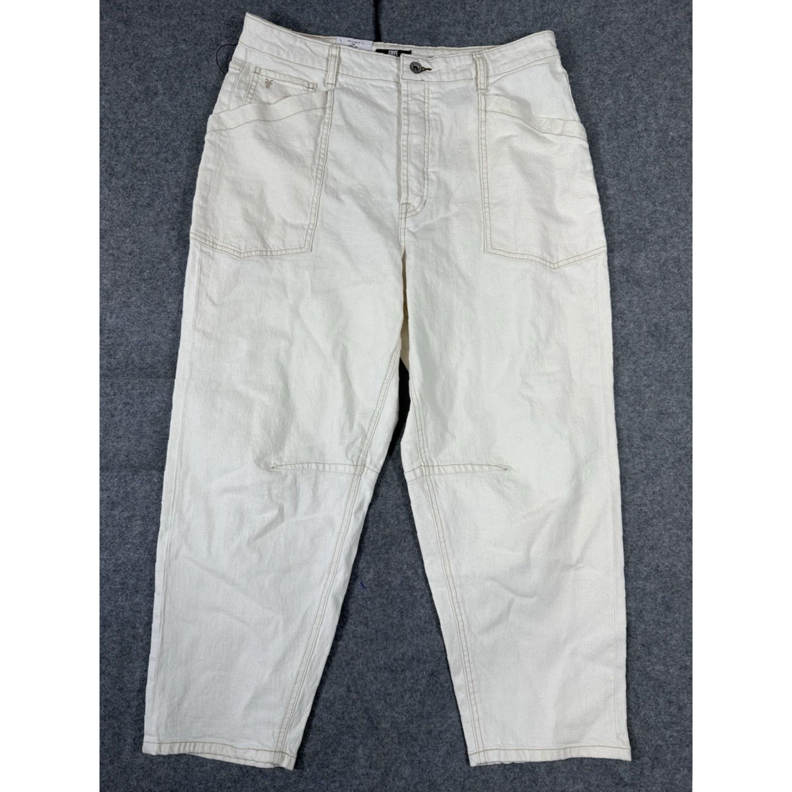 Frye Frye Jeans Barrel Ankle Womens 12 Ivory Stretch Button Fly High Rise NWT Vintage No Size 34" / US 12 / IT 48 - 6 Thumbnail