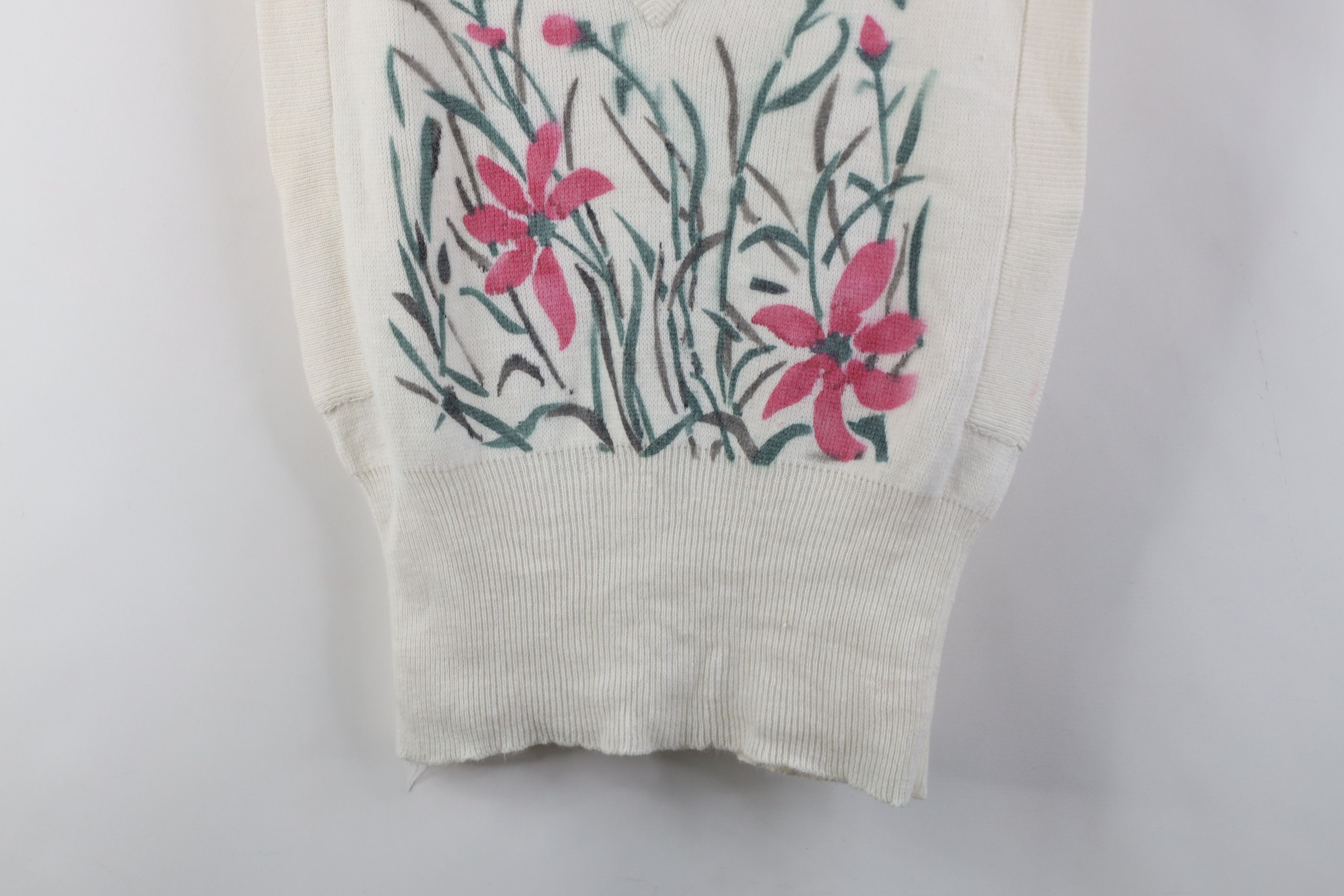 Vintage Vintage 70s Streetwear Flower Knit Sweater Vest White Size M / US 6-8 / IT 42-44 - 3 Thumbnail