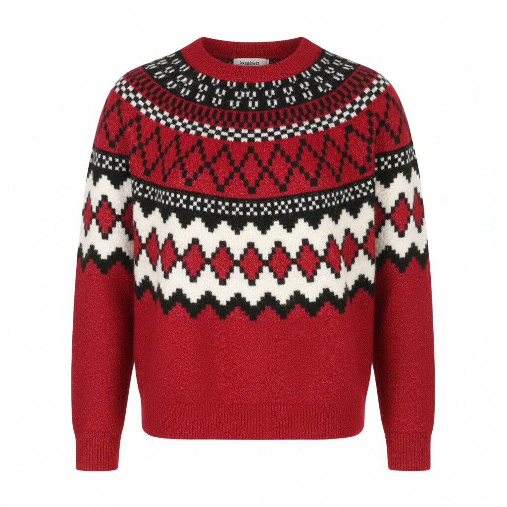 Desigual JERS BUDDY XL Red Patterned Mock Neck Knit Jumper 88687 Size XL / US 12-14 / IT 48-50 - 1 Thumbnail