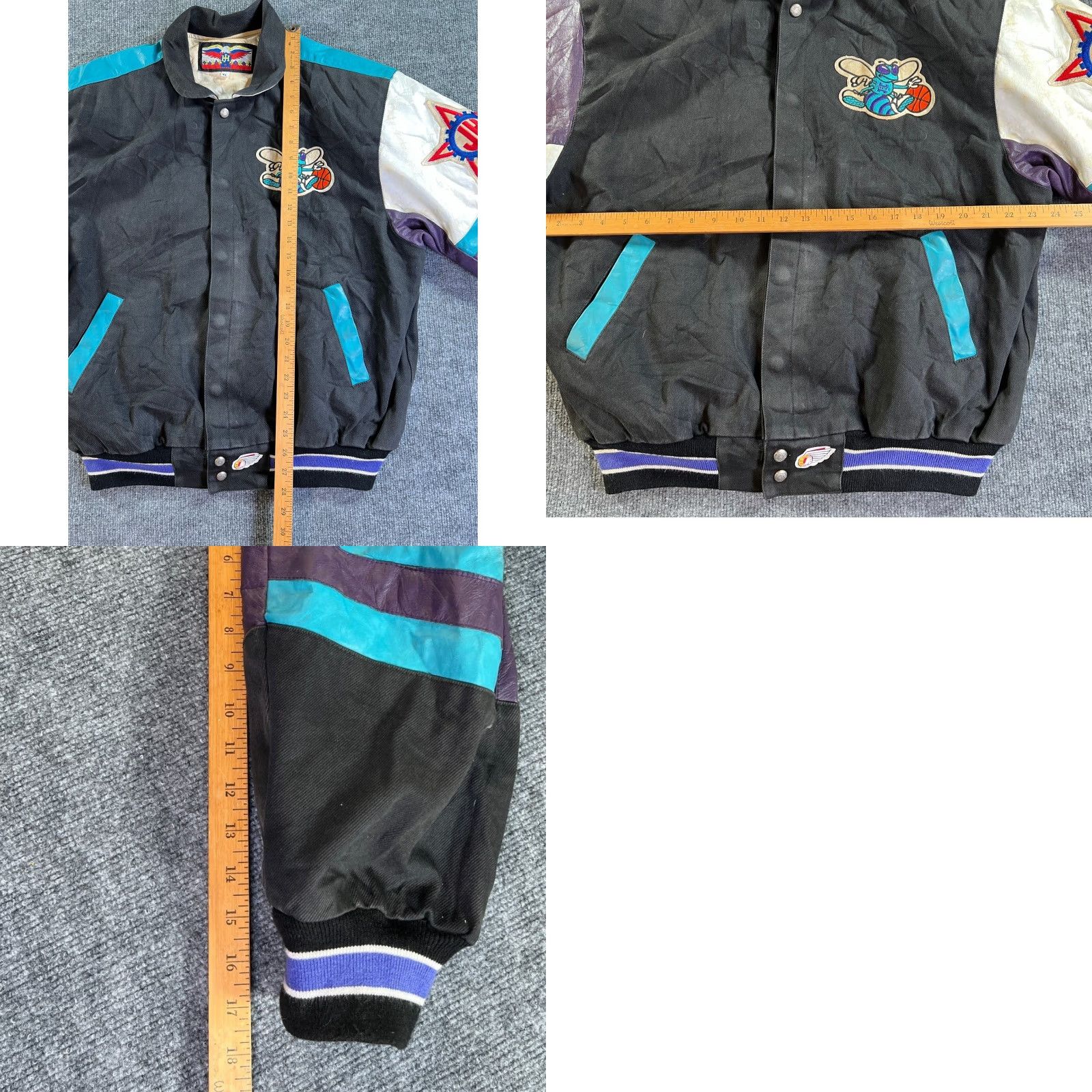 Hamilton VINTAGE Jeff Hamilton Charlotte Hornets Leather 90s Varsity Jacket Mens XL Black Size US XL / EU 56 / 4 - 10 Thumbnail