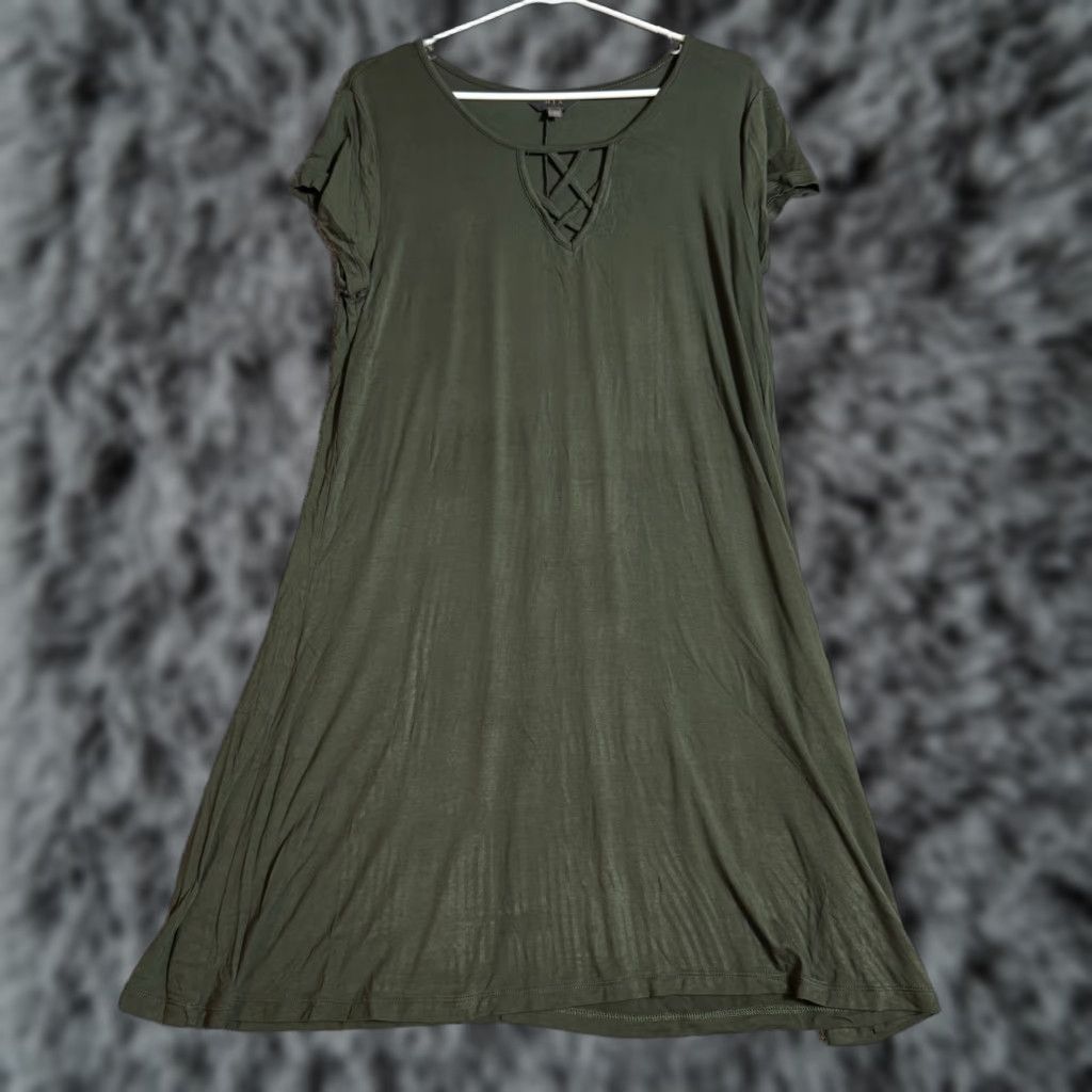 Vintage 41Hawthorn Dress XL Green Boho Witchy Flowy Dark Academia Minimalist Shirt Dress Women Short Sleeve Round Neck Casual Stretch Size XL / US 12-14 / IT 48-50 - 1 Thumbnail