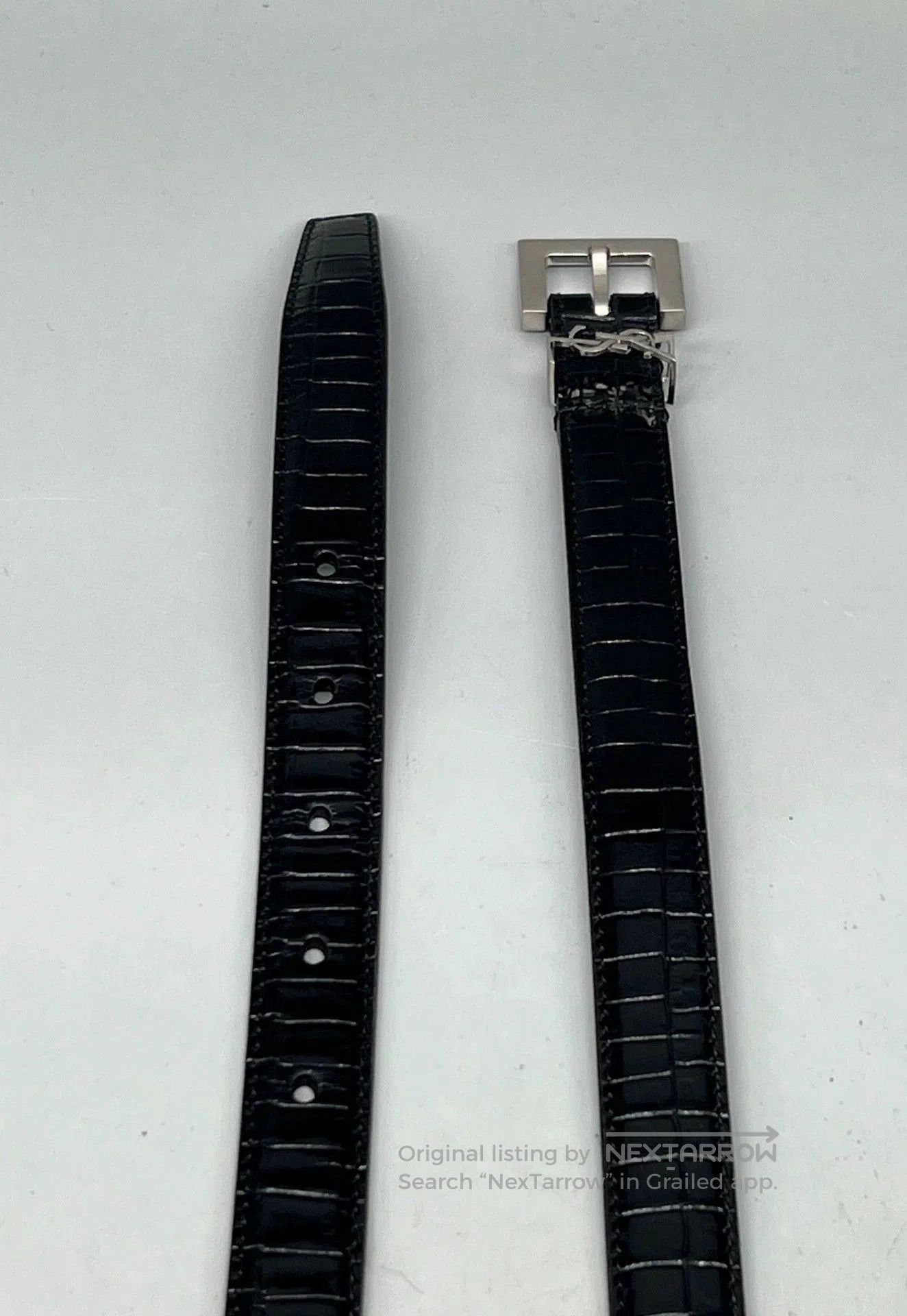 Yves Saint Laurent YSL Black Patent Crocodile Pattern Belt. Size ONE SIZE - 4 Thumbnail