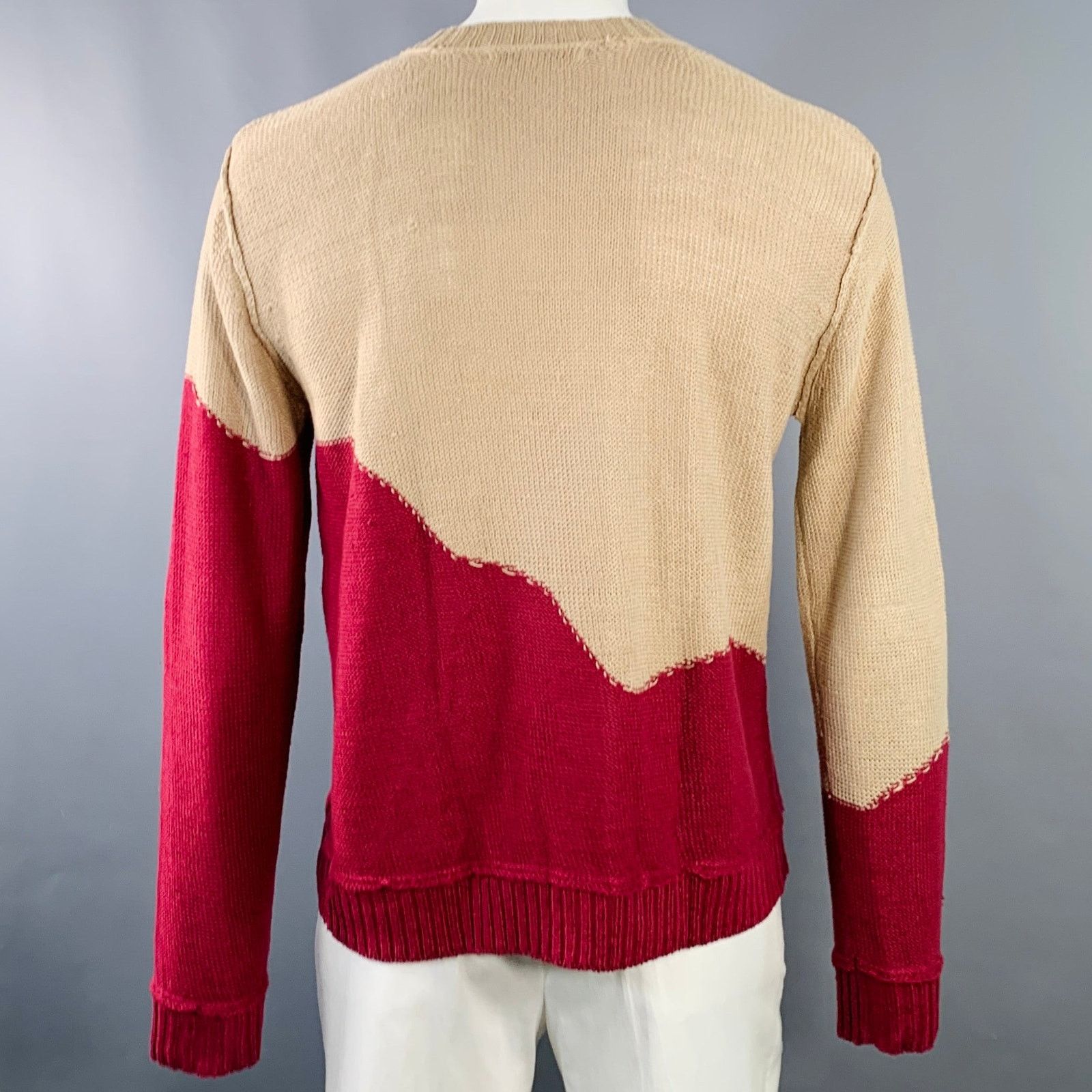 Opening Ceremony RODARTE Beige Red Knit Linen V-Neck Sweater Size US L / EU 52-54 / 3 - 3 Thumbnail