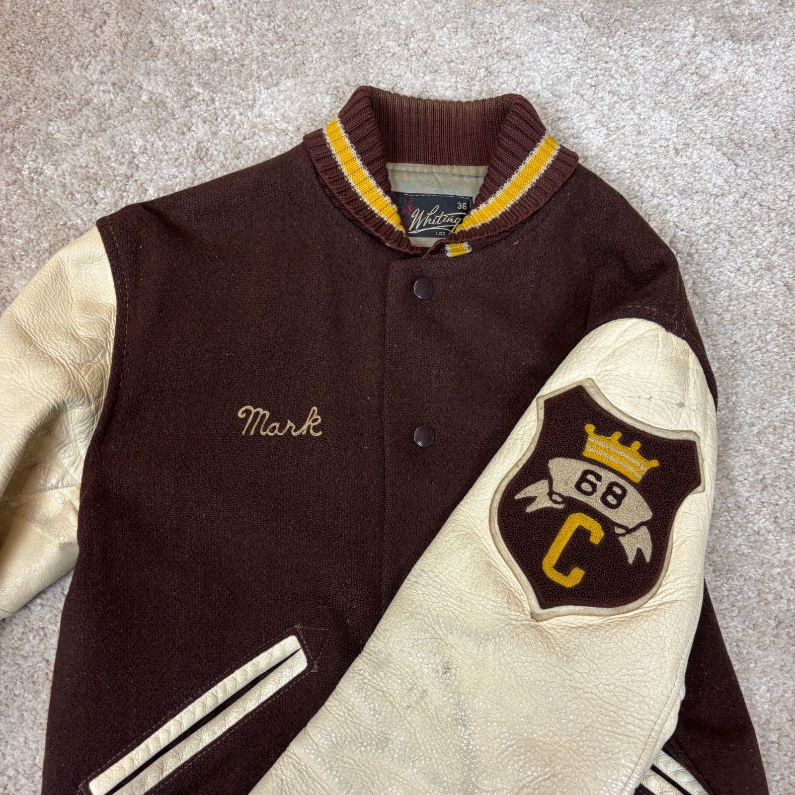 Vintage VTG 60s 70s Whiting Co Wool Leather Varsity Jacket Men's 36 Size US S / EU 44-46 / 1 - 2 Thumbnail