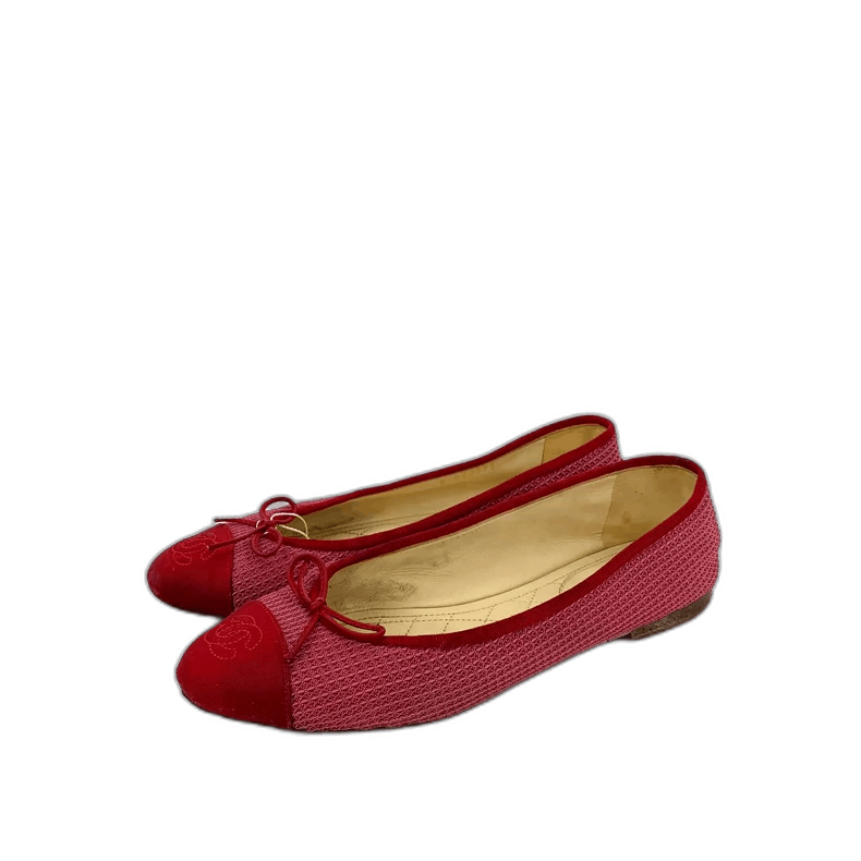 Chanel Red Bow Flat Shoes Size 38