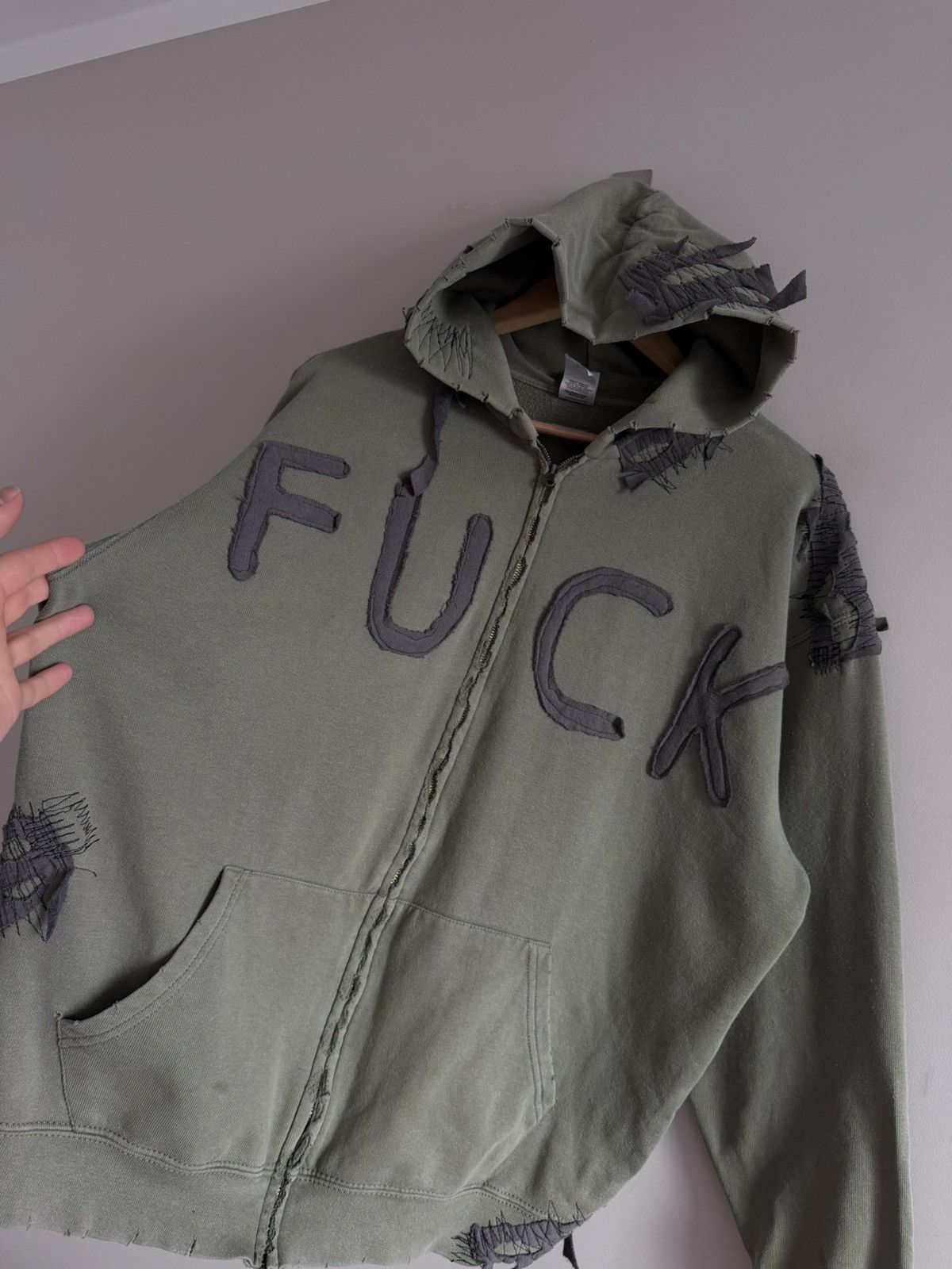 Vintage Custom Distressed Zip Hoodie “FUCK” Fruit of the Loom Base Size US L / EU 52-54 / 3 - 4 Thumbnail