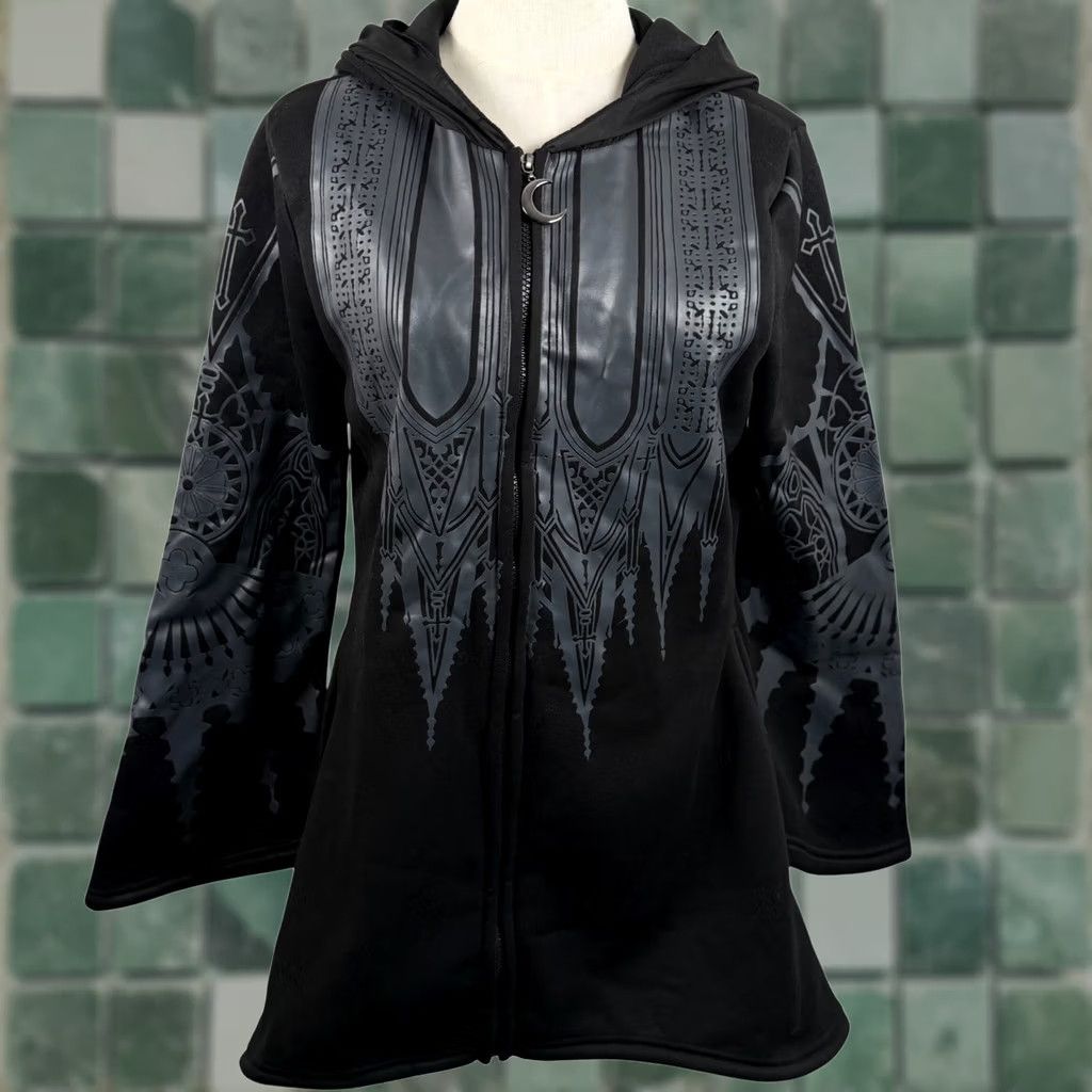 Bell Gothic Black M Zip Witchy Fleece Cloak Hoodie Cathedral Bell Sleeve Moon Occult Hoodie, Black, M, Women Size M / US 6-8 / IT 42-44 - 1 Thumbnail