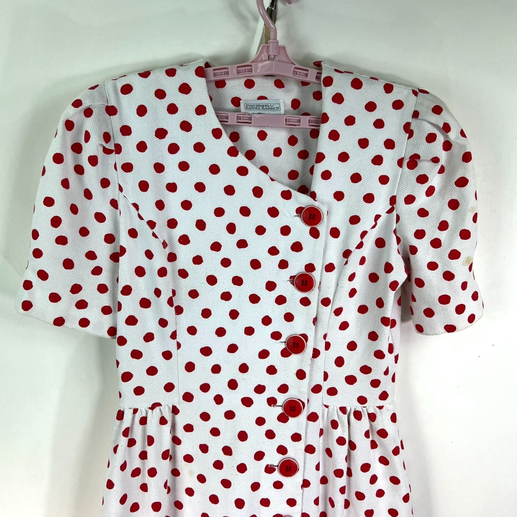 Vintage VINTAGE Joan Sparks for Daniel Barrett Red White Polka Dot Midi Dress 10 Polka Dot Pleated V-Neck Half Sleeve Womens Size L / US 10 / IT 46 - 2 Thumbnail