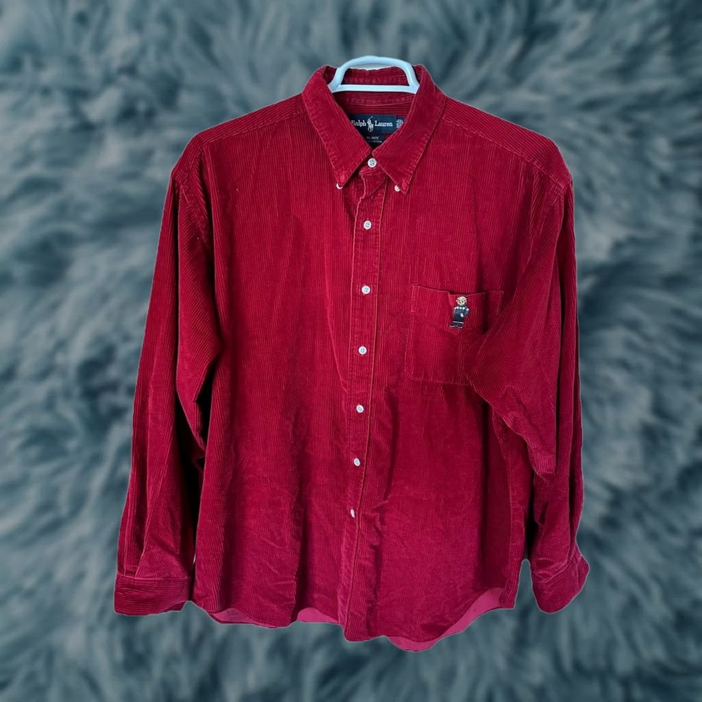 Polo Ralph Lauren VINTAGE Polo Ralph Lauren Blaire Corduroy Shirt Mens XL Red 90s Rare Lo Life Button-Up Long Sleeve Size US XL / EU 56 / 4 - 1 Thumbnail