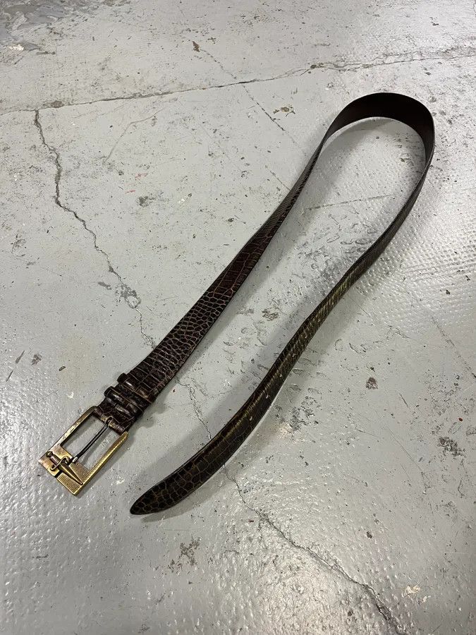 Vintage Cesare Paciotti Dagger Buckle Crocodile Effect Brown Leather Belt Size ONE SIZE - 3 Thumbnail