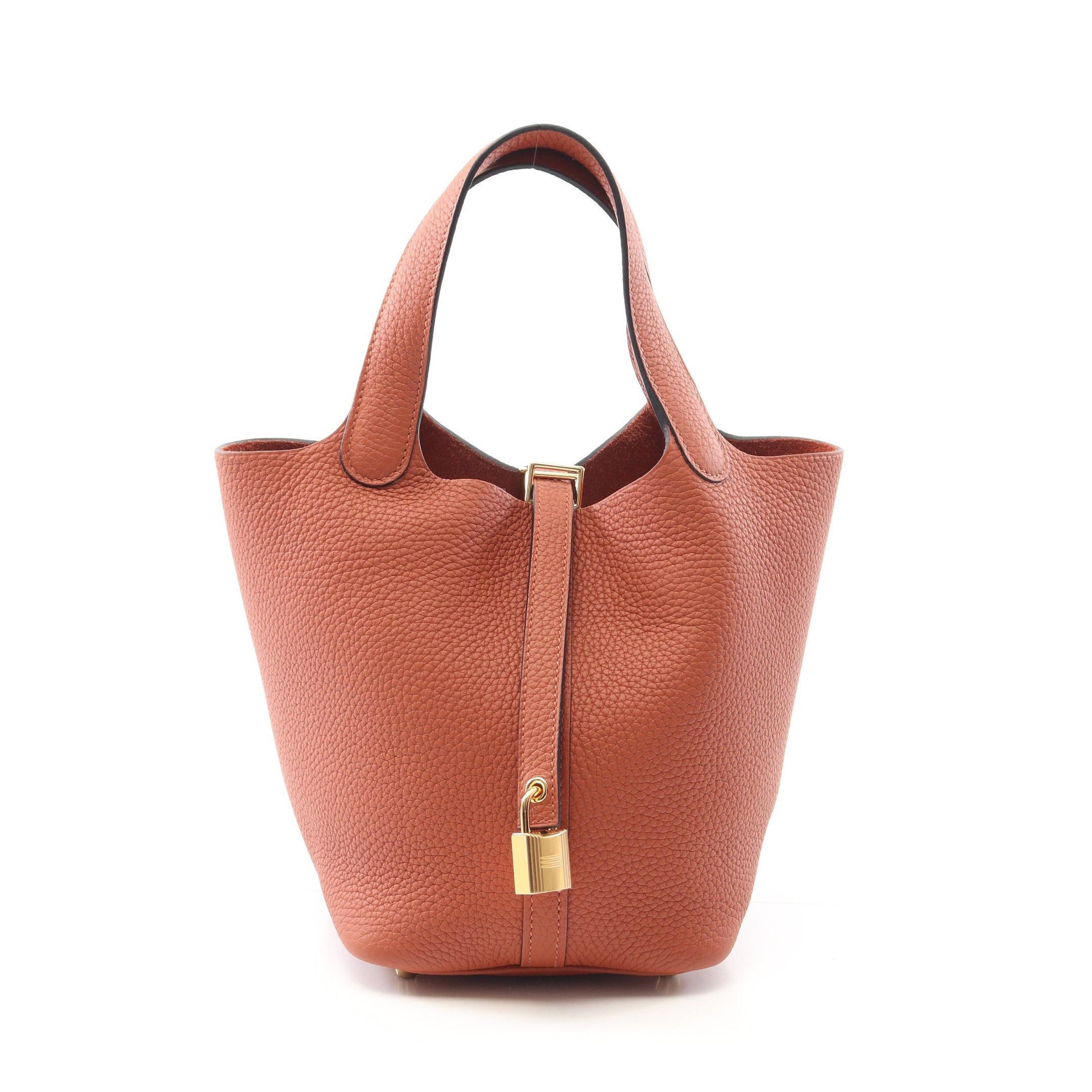 Hermes Hermes Picotan Lock Pm Brick Handbag Clemence Leather Orange Brown Gold Hardware K Stamp Size ONE SIZE - 1 Thumbnail