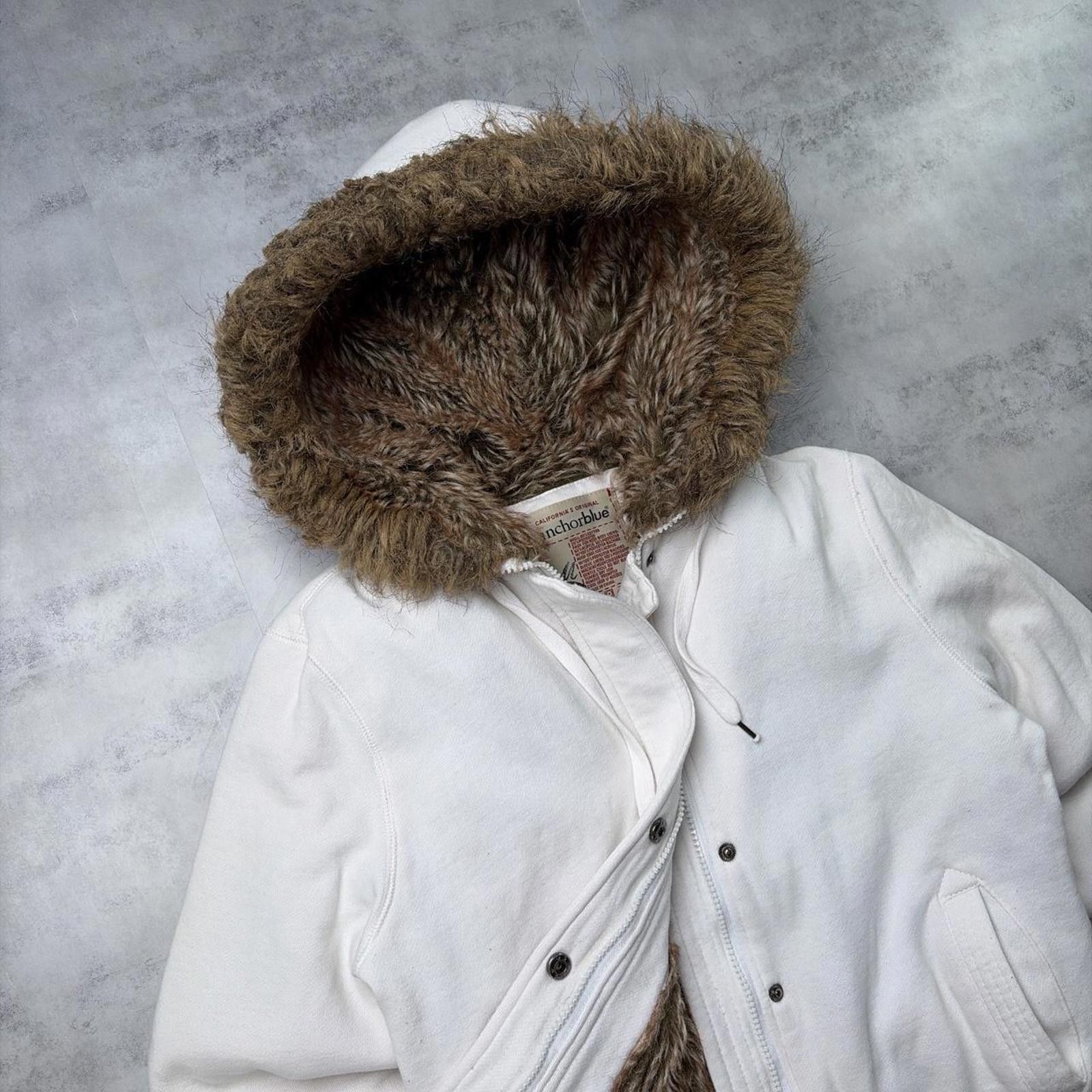 Anchor Blue Y2K White Anchor Blue Grunge Faux Fur Lined Bomber Jacket Size M / US 6-8 / IT 42-44 - 5 Thumbnail