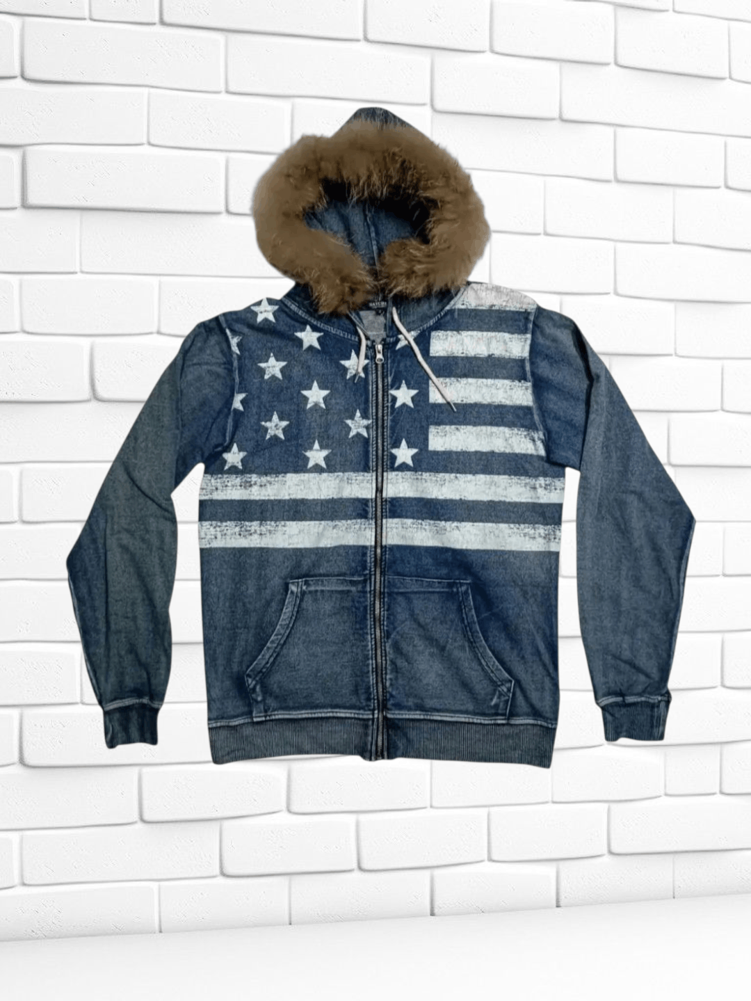 Japanese Brand Sweater Zip Up Hoodie Fur American Flag Size US L / EU 52-54 / 3 - 1 Thumbnail