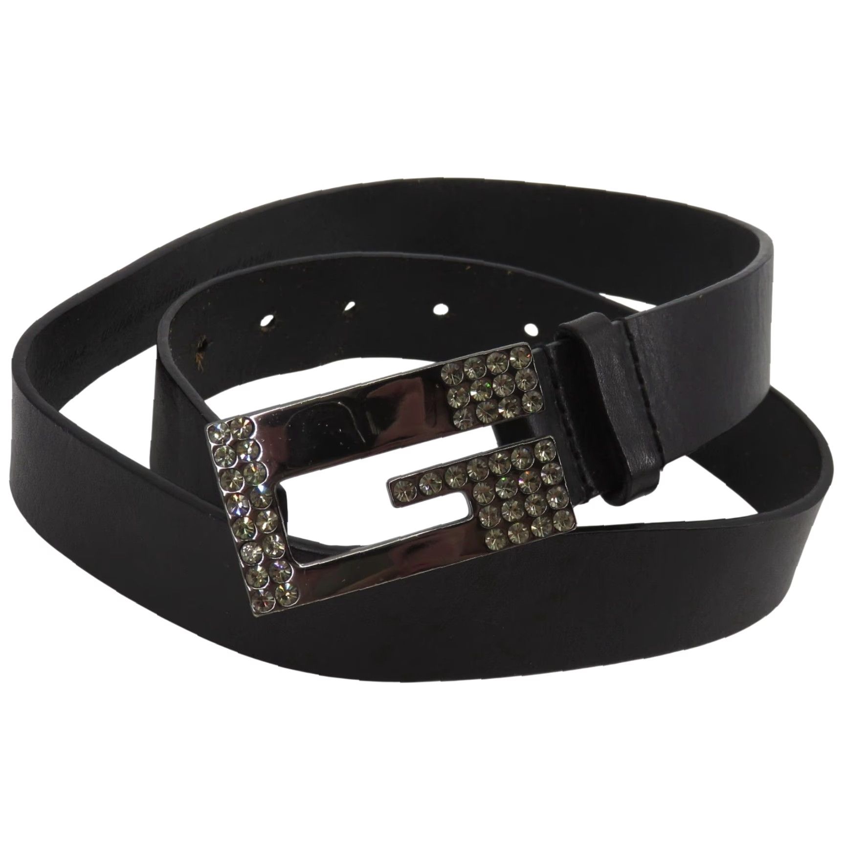 Guess GUESS Belt Men Medium Genuine Leather Gunmetal Rhinestone Bling Buckle Black Belt Size ONE SIZE - 7 Thumbnail