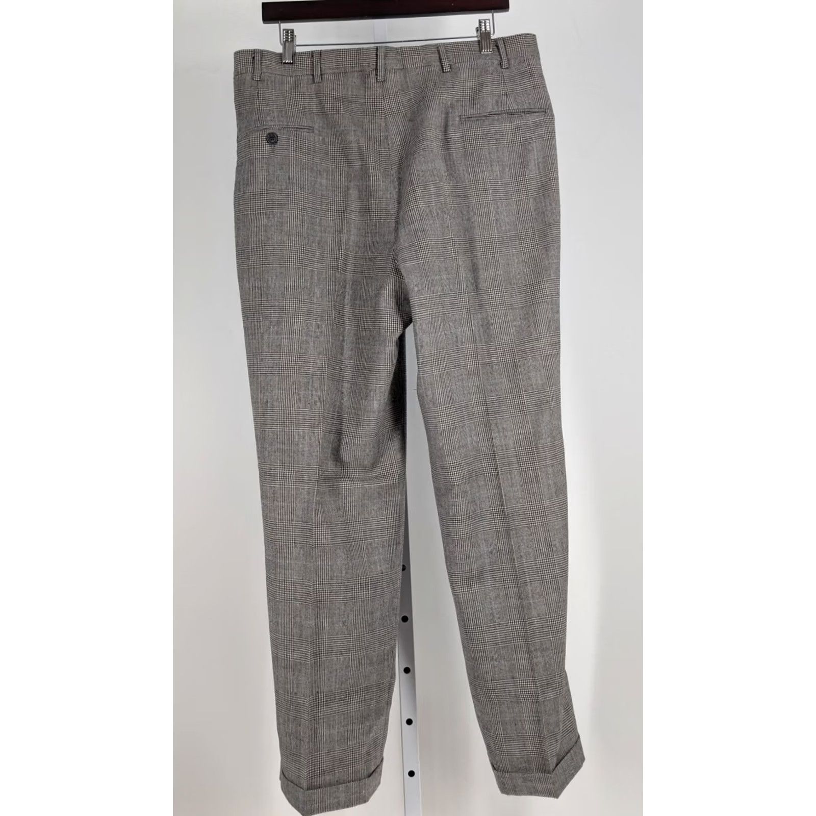 Brooks Brothers VINTAGE Brooks Brothers Glen Plaid Dress Pants 35x29 Wool Men Regular Gray USA 90s Ivy League Cuffed Pleated Trousers Size US 35 - 3 Thumbnail