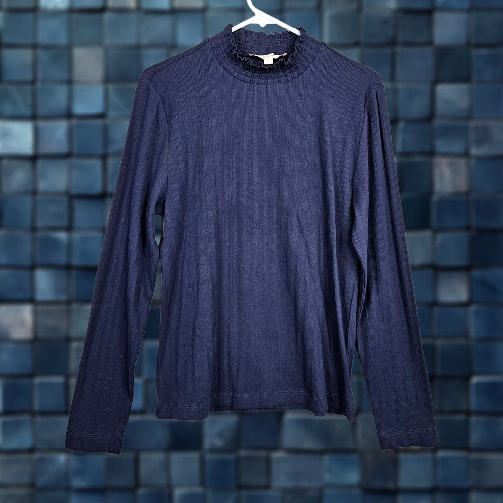 Loft LOFT By Ann Taylor Navy Blue Women's Mock Neck Casual Top XL Regular Size T-Shirt Size XL / US 12-14 / IT 48-50 - 1 Thumbnail