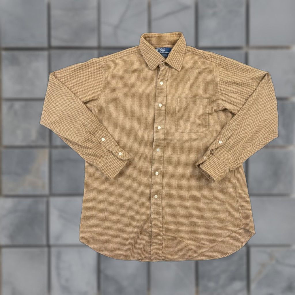 Polo Ralph Lauren Polo Ralph Lauren Men's Button-Up Shirt Large Beige Houndstooth Long Sleeve Curham Sport Preppy Size US L / EU 52-54 / 3 - 1 Thumbnail