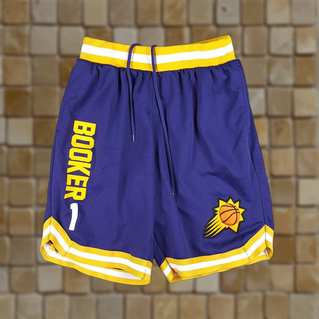 NBA VINTAGE NBA Phoenix Suns Devin Booker Basketball Shorts Mens M Purple Yellow Size US 31 - 1 Thumbnail