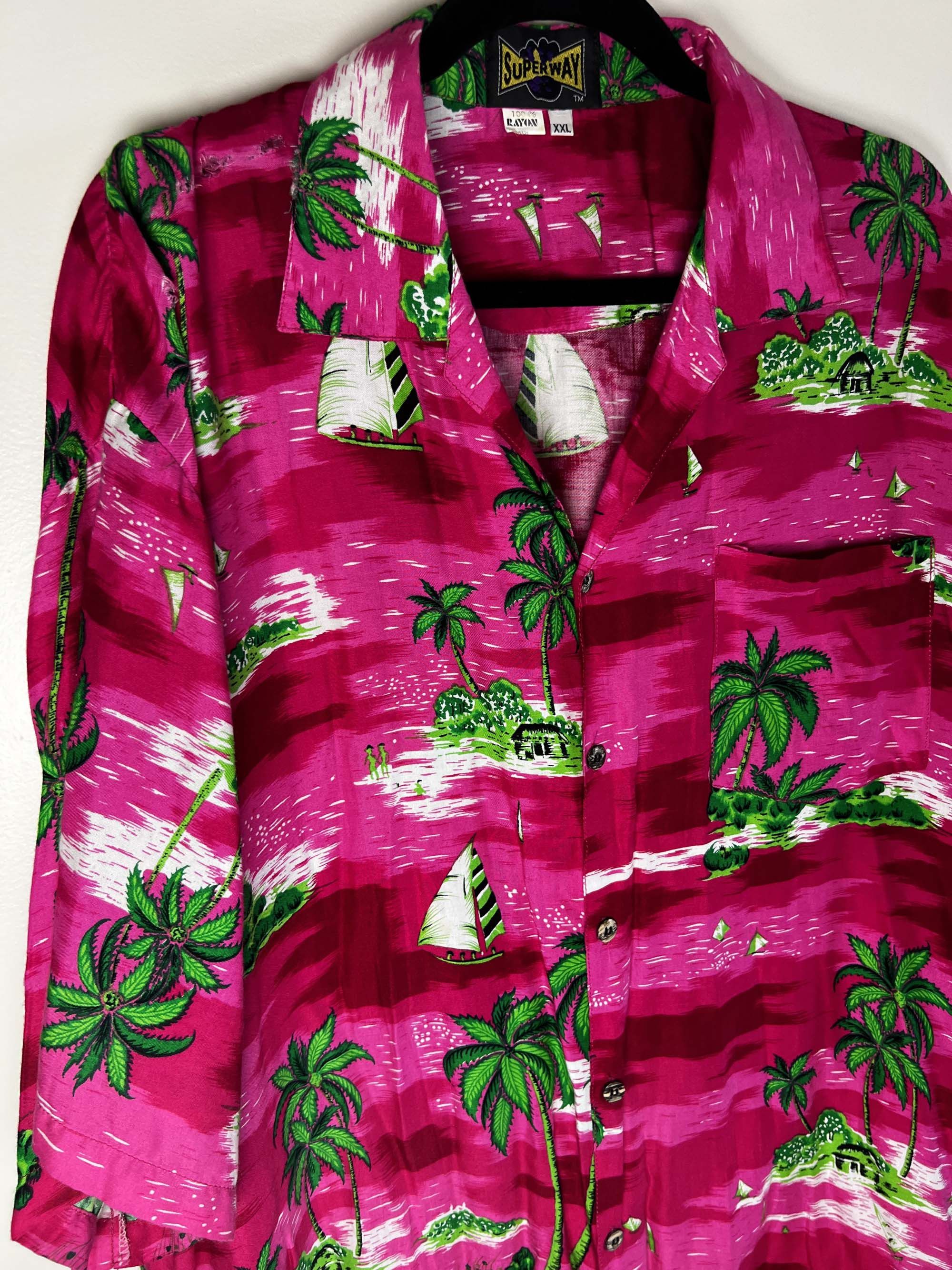 Vintage 1980's Super Way Hot Pink Aloha Luau Island Print Button Up Size US XXL / EU 58 / 5 - 9 Thumbnail