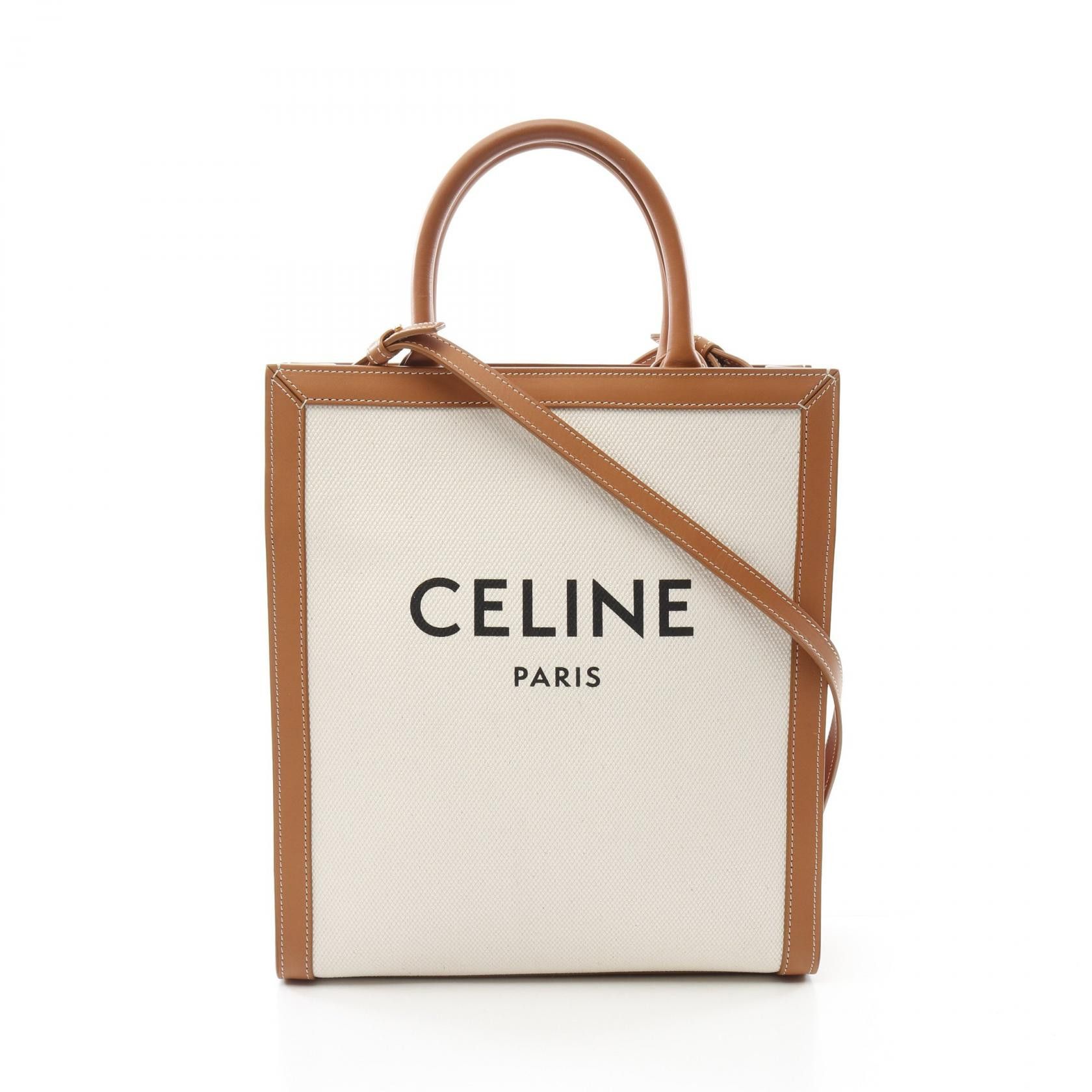 Celine Celine Small Vertical Cabas Canvas Leather Tote Bag Canvas Tote Bag 192082Bnz in White, Women's