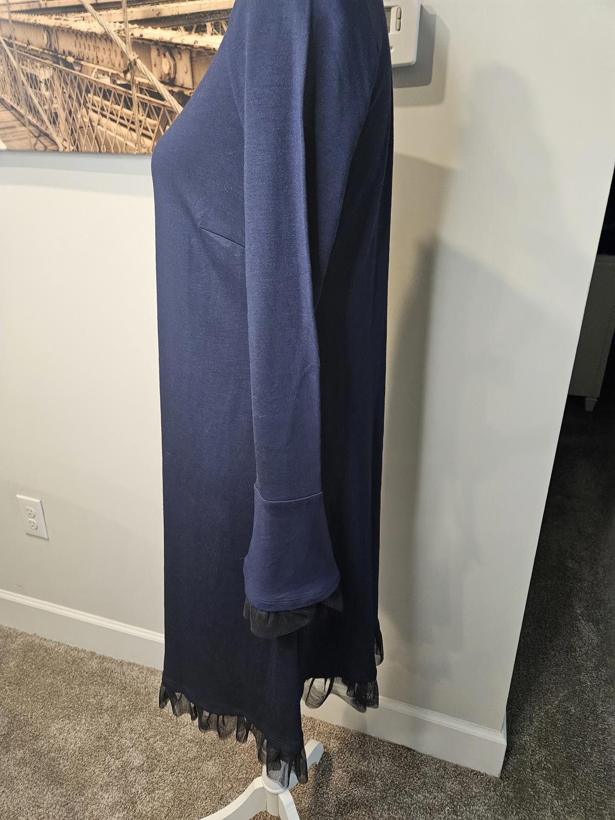 Designer Nwt Crown & Ivy Novel Navy Long Sleeve with Tulle Size S / US 4 / IT 40 - 2 Thumbnail