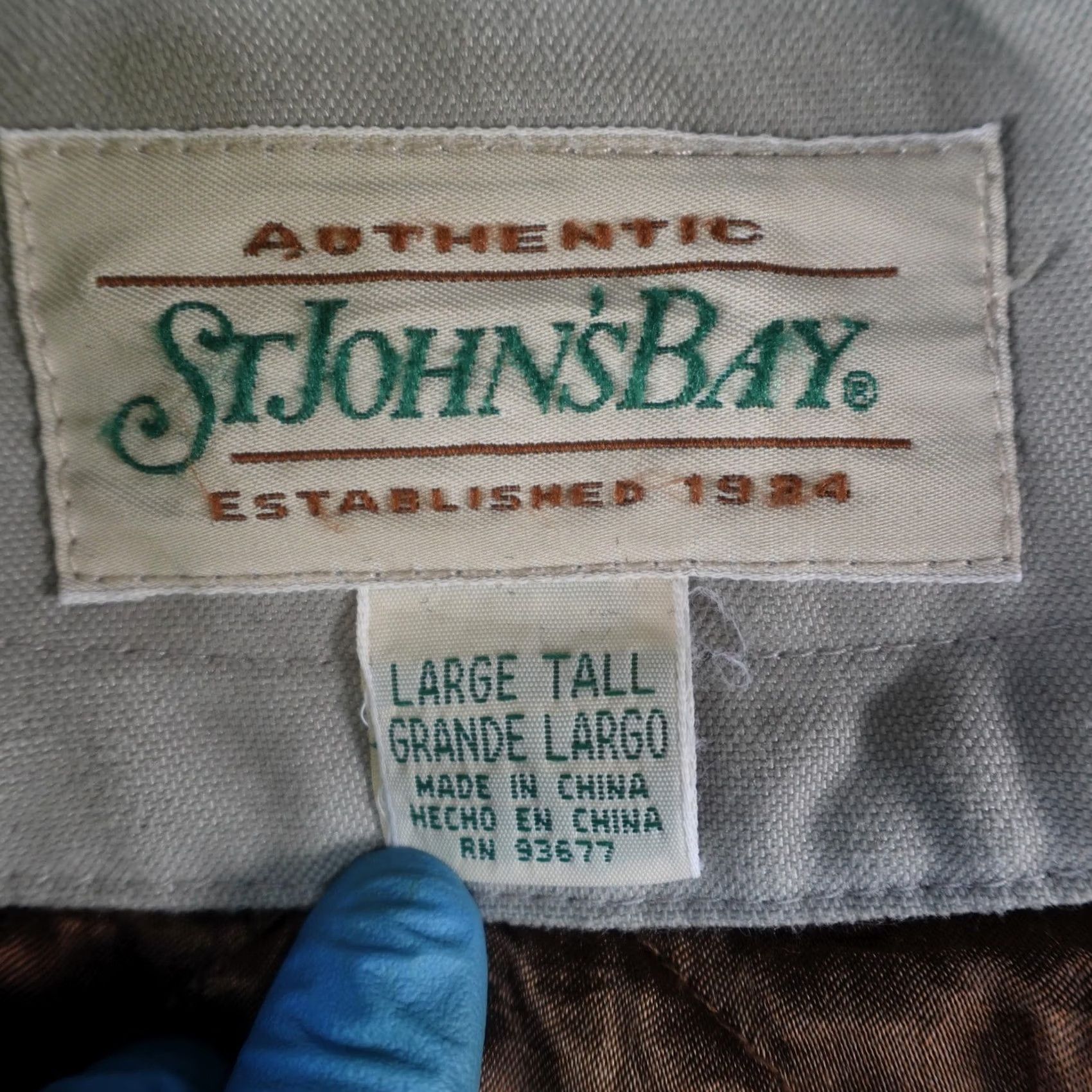 Vintage VINTAGE St. John's Bay Bomber Jacket Mens LT Beige Canvas Quilted Lined Full Zip Pockets Stand-Up Collar Wool? Size US L / EU 52-54 / 3 - 4 Thumbnail