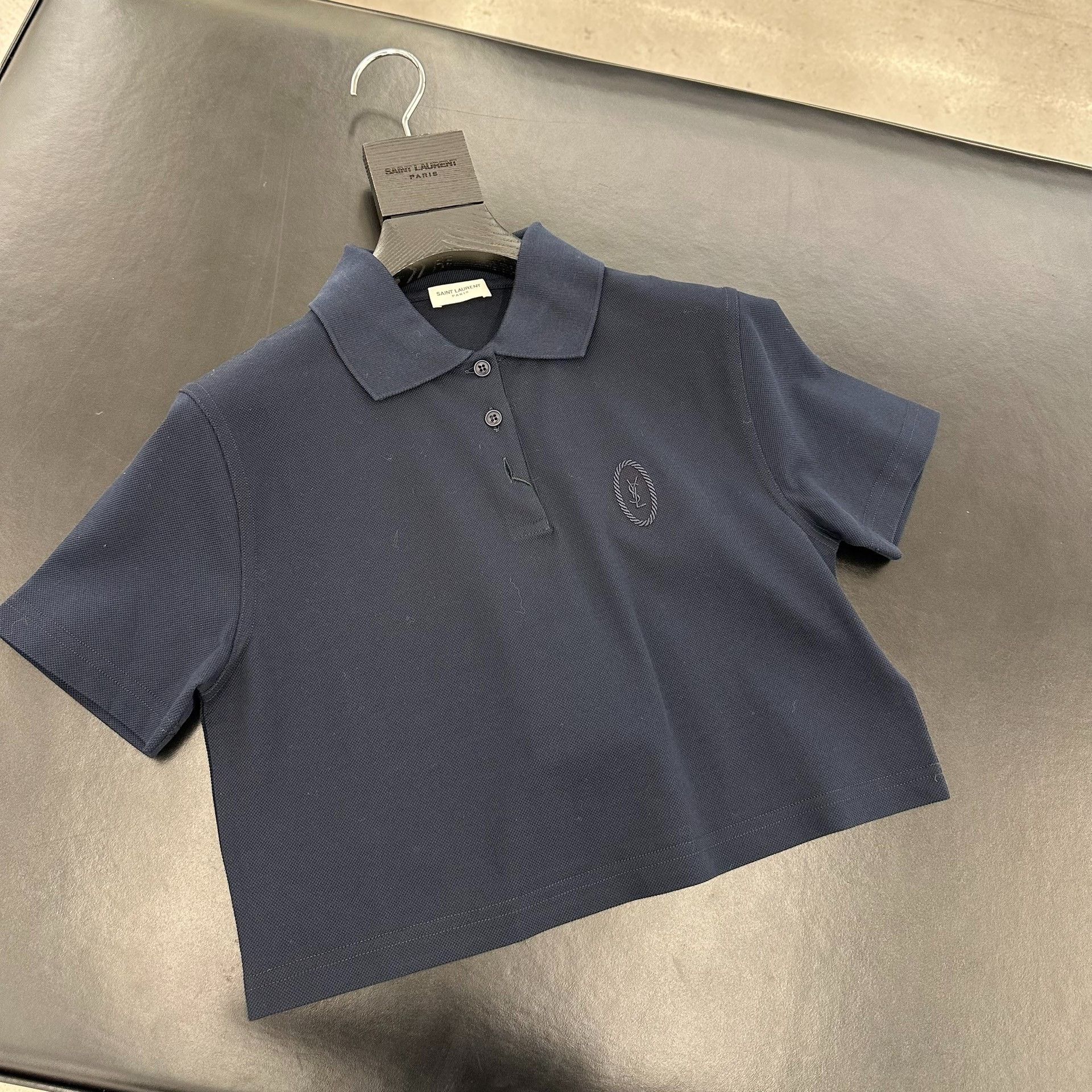 Saint Laurent Paris Saint Laurent Dark Blue Cropped Polo Size M / US 6-8 / IT 42-44 - 1 Thumbnail