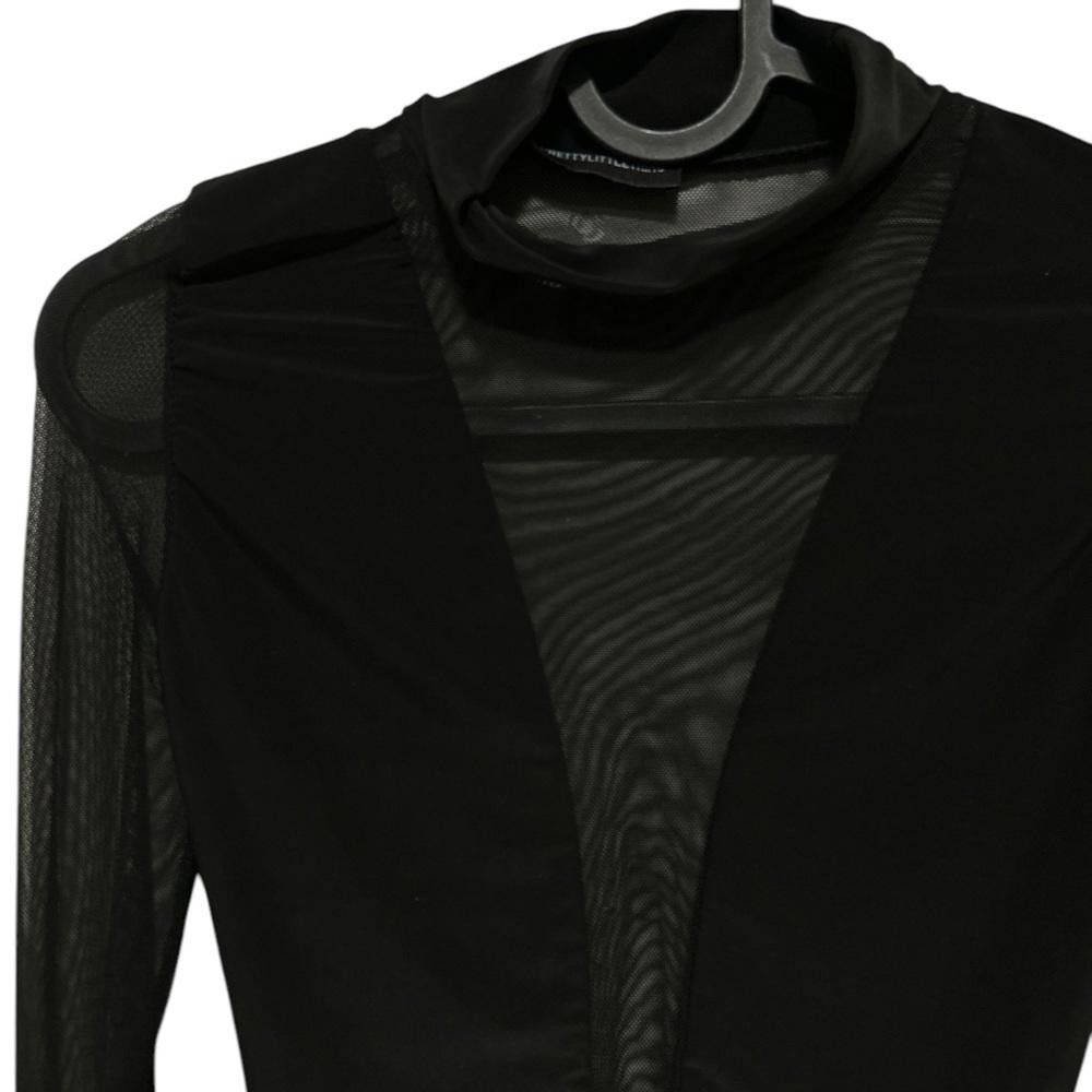 Designer PrettyLittleThing Black Mesh Bodysuit Size 4 Size S / US 4 / IT 40 - 2 Thumbnail