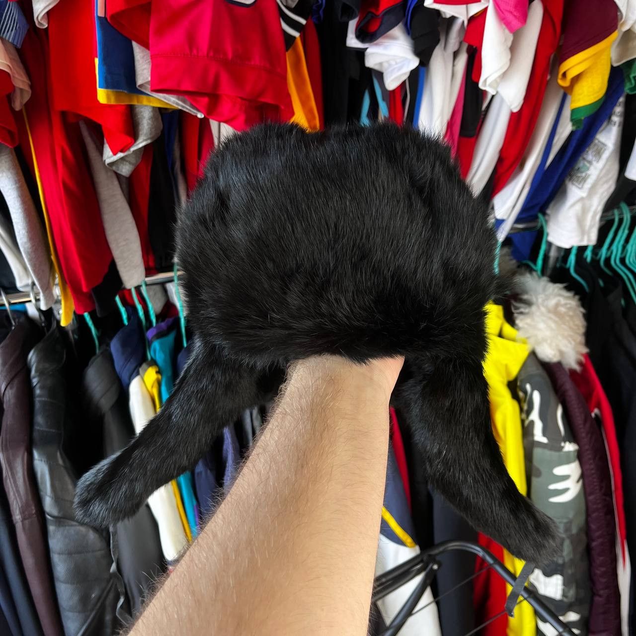 Vintage Vintage Real Rabbit Fur Ushanka Black Trapper Hat Size 59 Size ONE SIZE - 8 Thumbnail