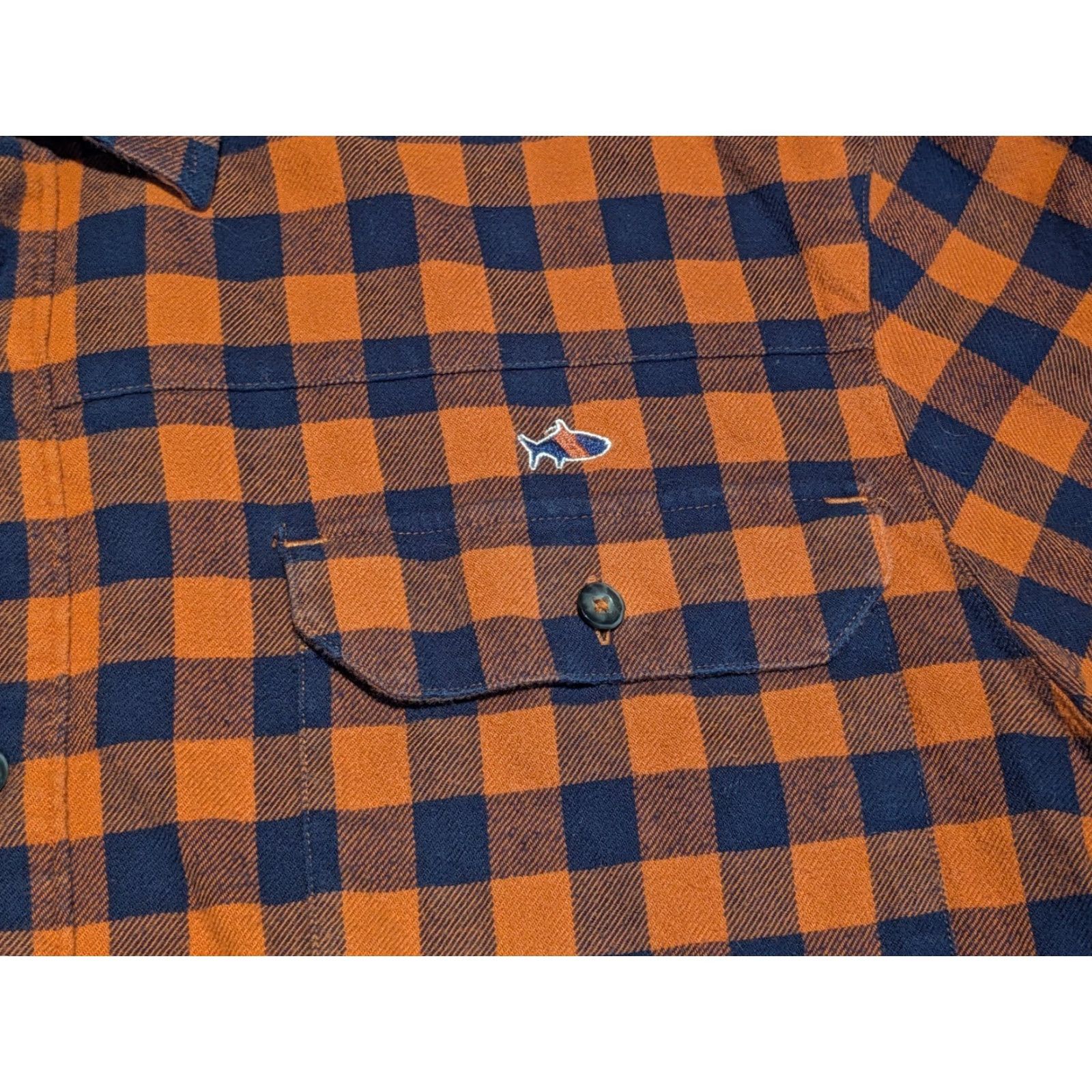 Vintage Fish Hippie Shirt L Orange Check Flannel Button-Down Cotton Soft Pocket Logo Classic 90s Hippie Mens Size US L / EU 52-54 / 3 - 3 Thumbnail