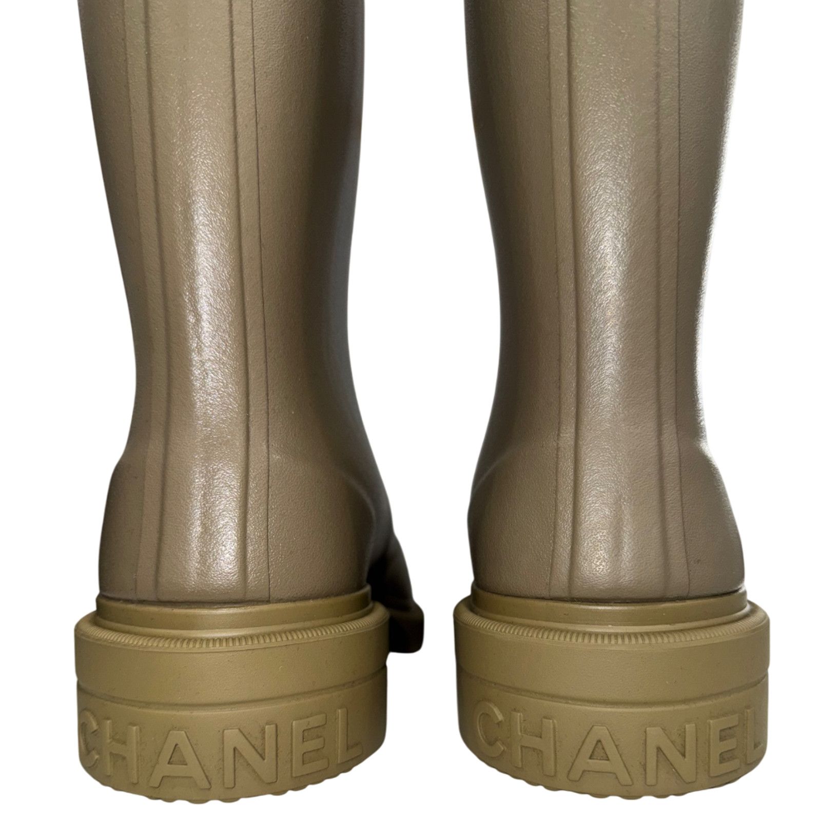 Chanel Dark Beige Moss Green White CC Logo High Rubber Rain Boot 42 Size US 12 / IT 42 - 13 Thumbnail