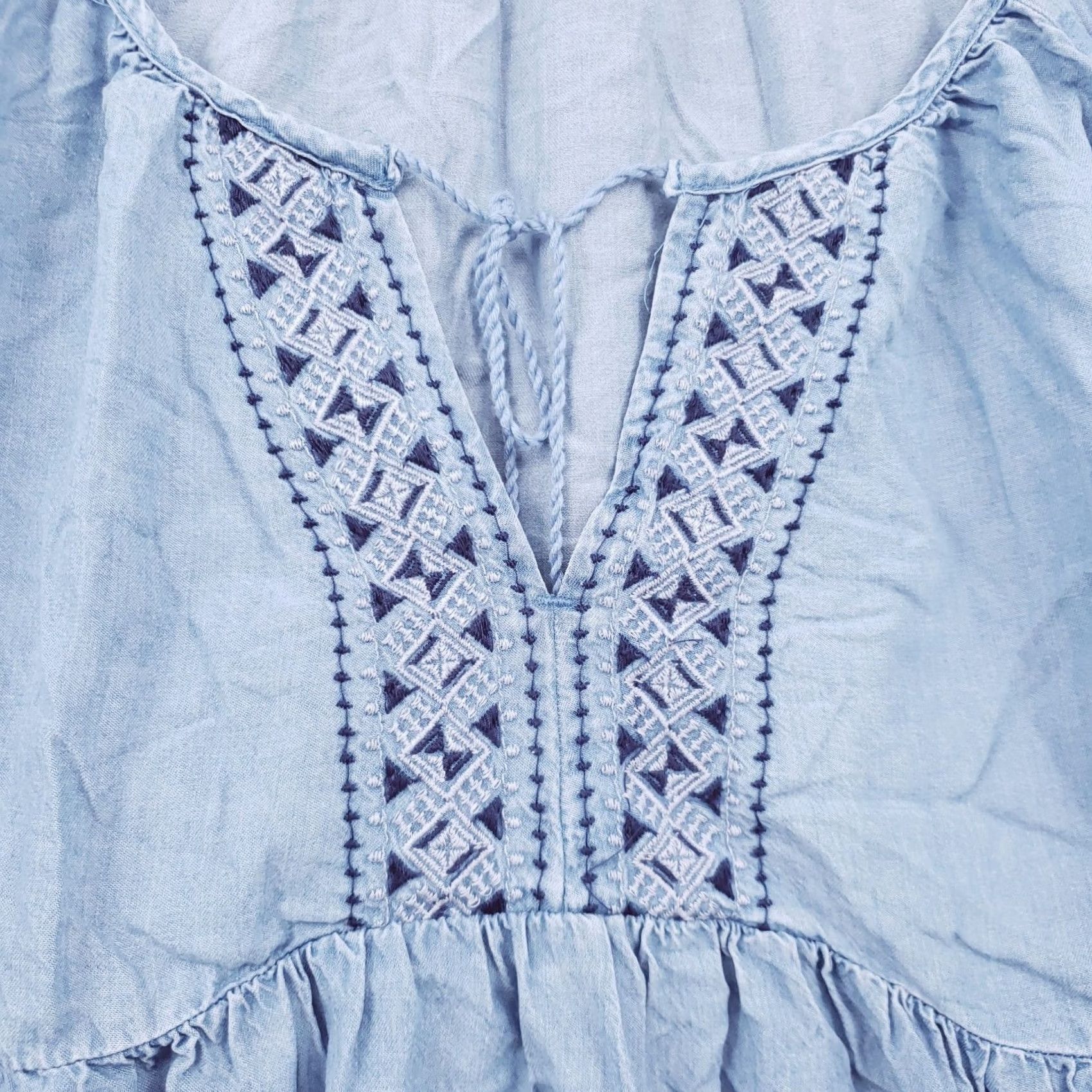 Old Navy Old Navy Dress Womens S Small Blue A-Line Ruffles Embroidery Long Sleeve Lyocell Size S / US 4 / IT 40 - 3 Thumbnail