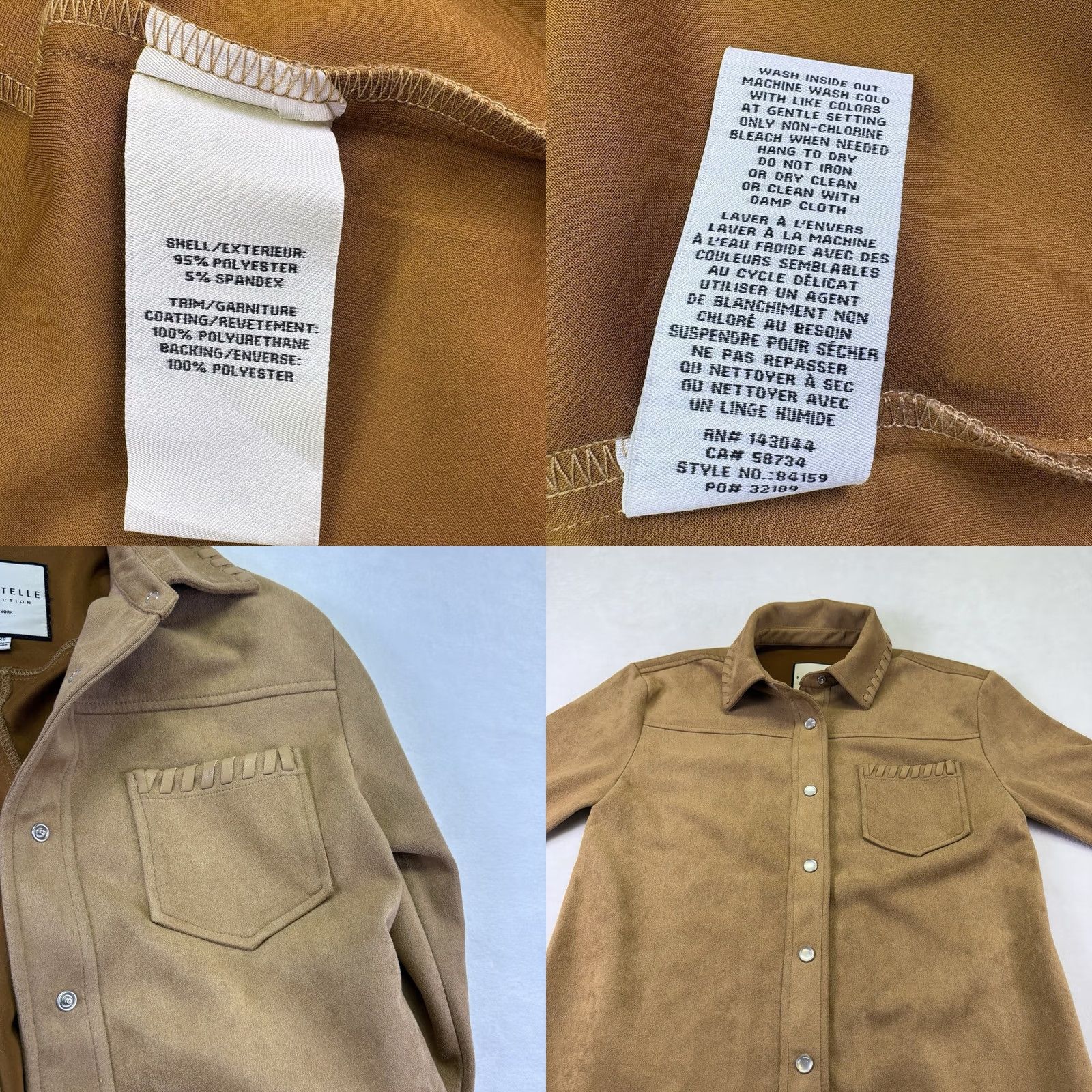 Vintage Bagatelle Shacket Western Shirt XS Long Sleeve Snap Front Faux Suede Tan Brown Women Quarter Whipstitch Button-Up Shacket Modern Basic Size XS / US 0-2 / IT 36-38 - 8 Thumbnail