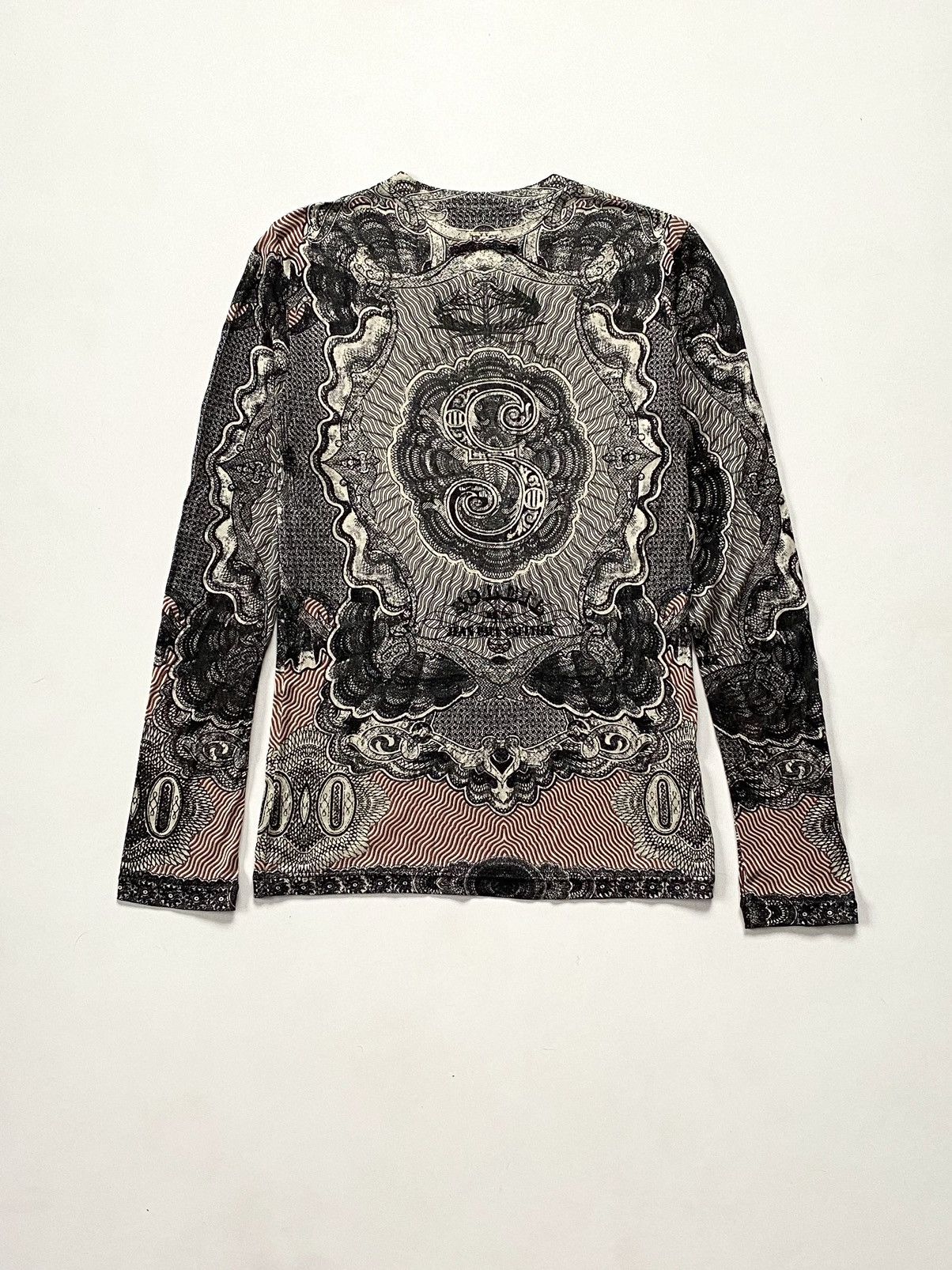 Jean Paul Gaultier SS94 Jean Paul Gaultier Dollar Banknote Tattoo Silk Mesh Top Size XS / US 0-2 / IT 36-38 - 9 Thumbnail