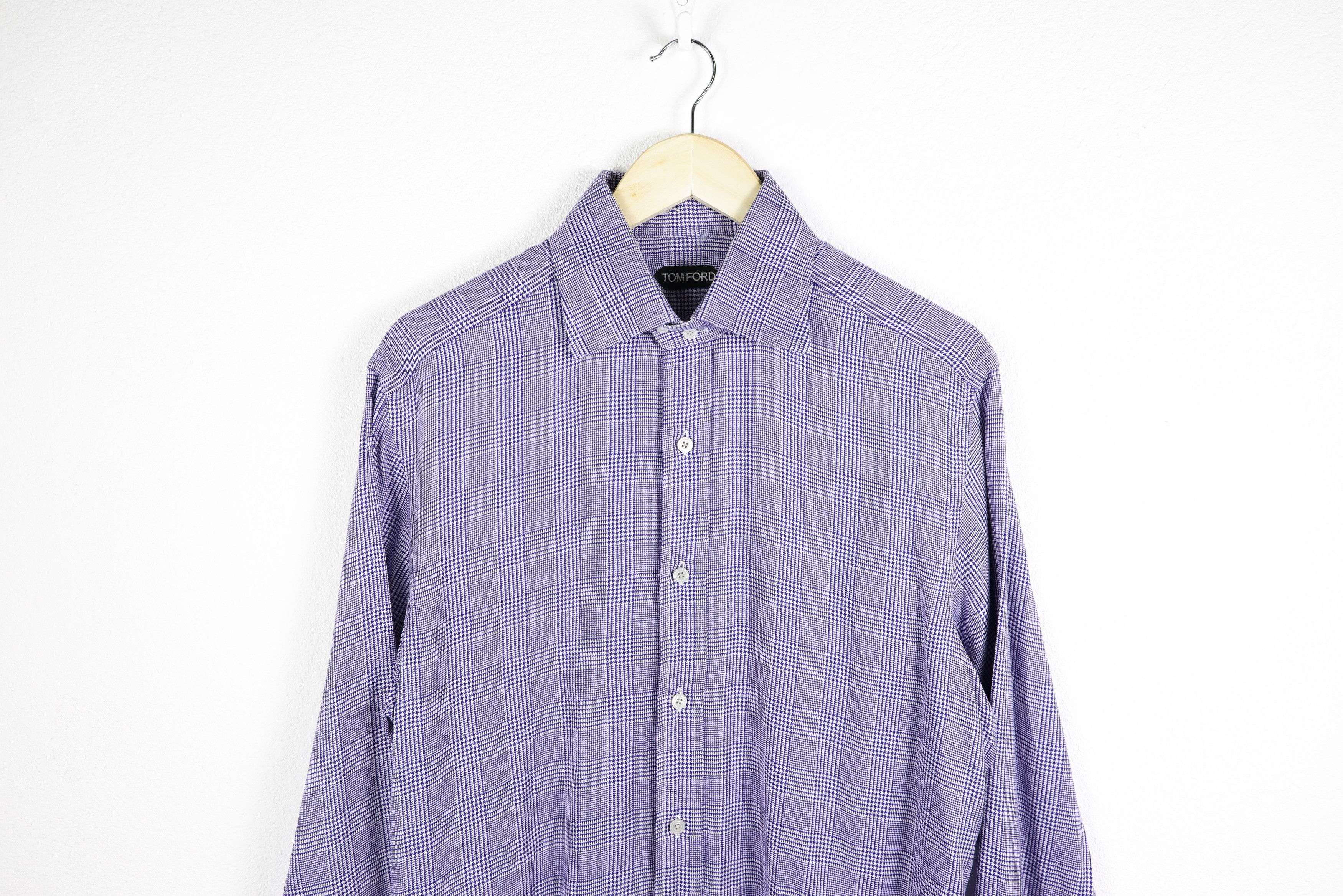 Tom Ford Tom Ford Blue Houndstooth Plaid Check Formal Classic Shirt Size US XL / EU 56 / 4 - 2 Thumbnail