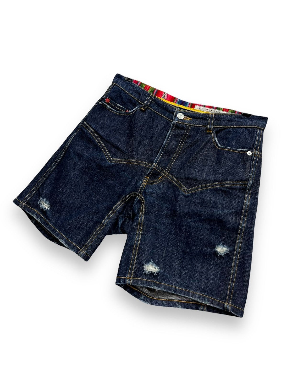 Sunao Kuwahara 🔥SUNAO KUWAHARA ISSEY MIYAKE Distressed Indigo Blue Shorts Size 30" / US 8 / IT 44 - 4 Thumbnail