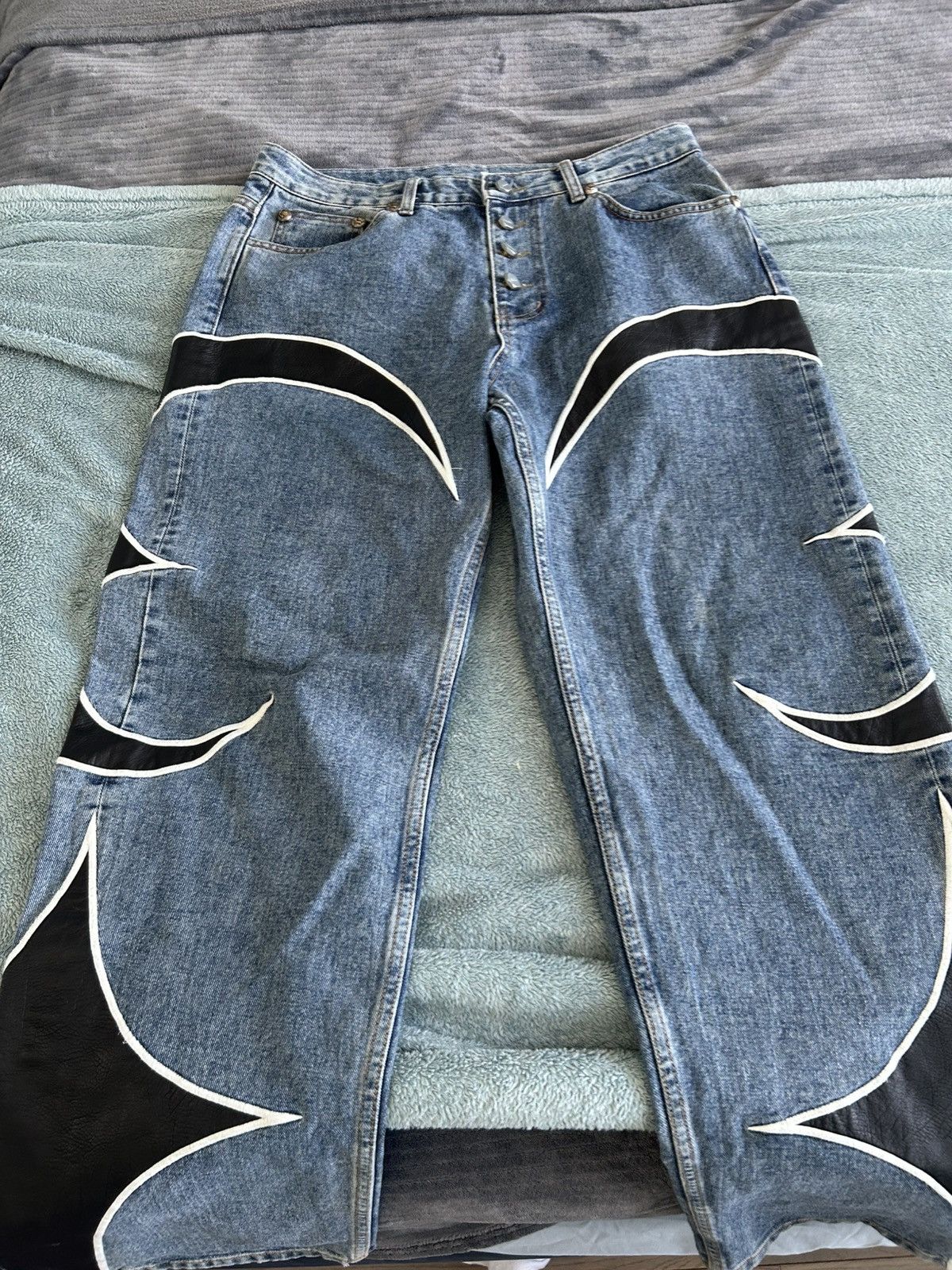 Thug Club Thug Club Leather Washing Denim Pants (Blue) Size US 34 / EU 50 - 1 Thumbnail
