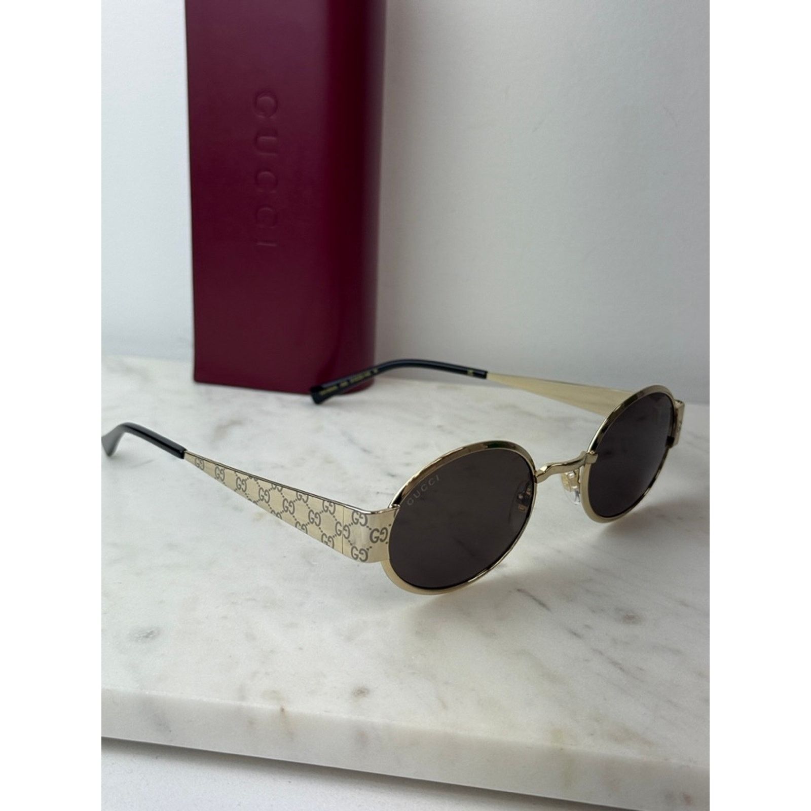 NEW Gucci GG1854S Gold Metal Round Logo Sunglasses $610  display picture 2