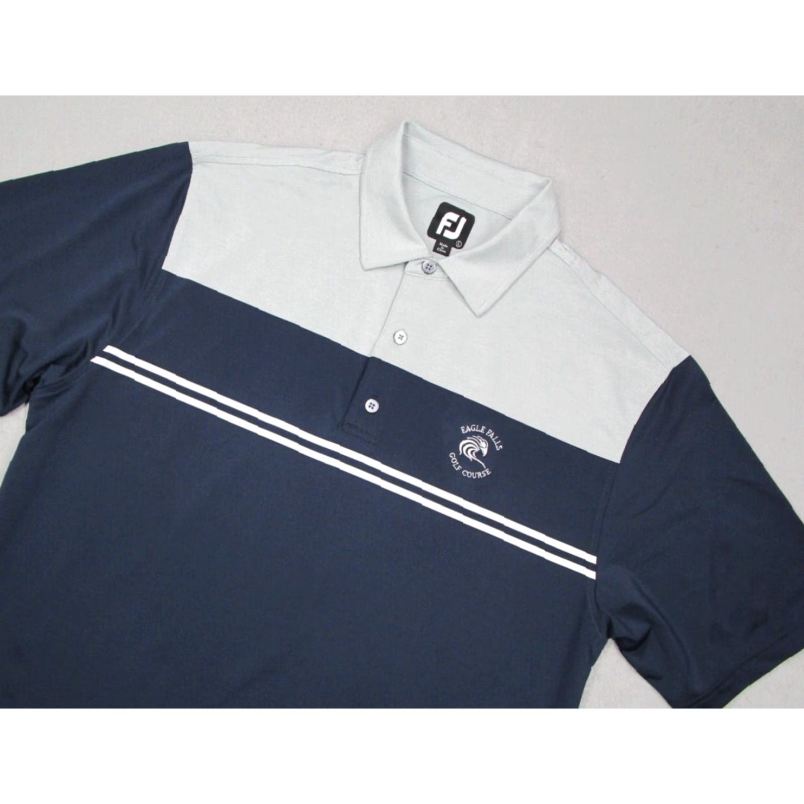 Footjoy FootJoy Polo Shirt Mens Large Blue Performance Golfing Stripe Logo Eagle Falls Golf Course Embroidered on front Size US L / EU 52-54 / 3 - 2 Thumbnail