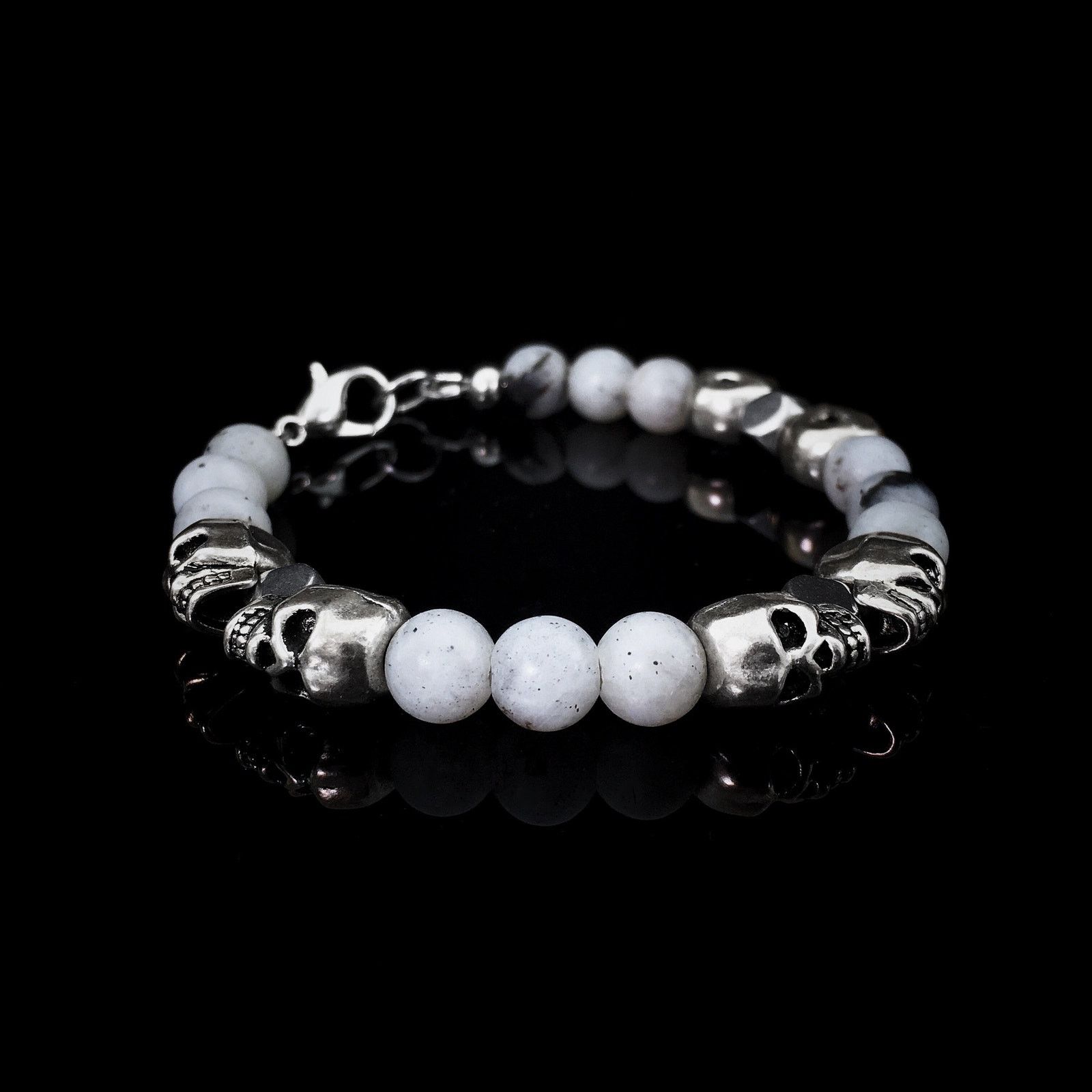 Handmade 💀Silver Skull Labradorite and Hematite Bracelet Size ONE SIZE - 2 Thumbnail