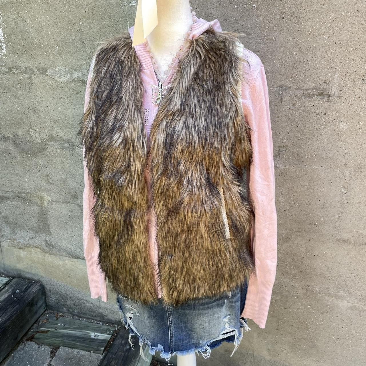 Vintage Y2K Brown Faux-Fur Vest with Knit Back Size S / US 4 / IT 40 - 4 Thumbnail