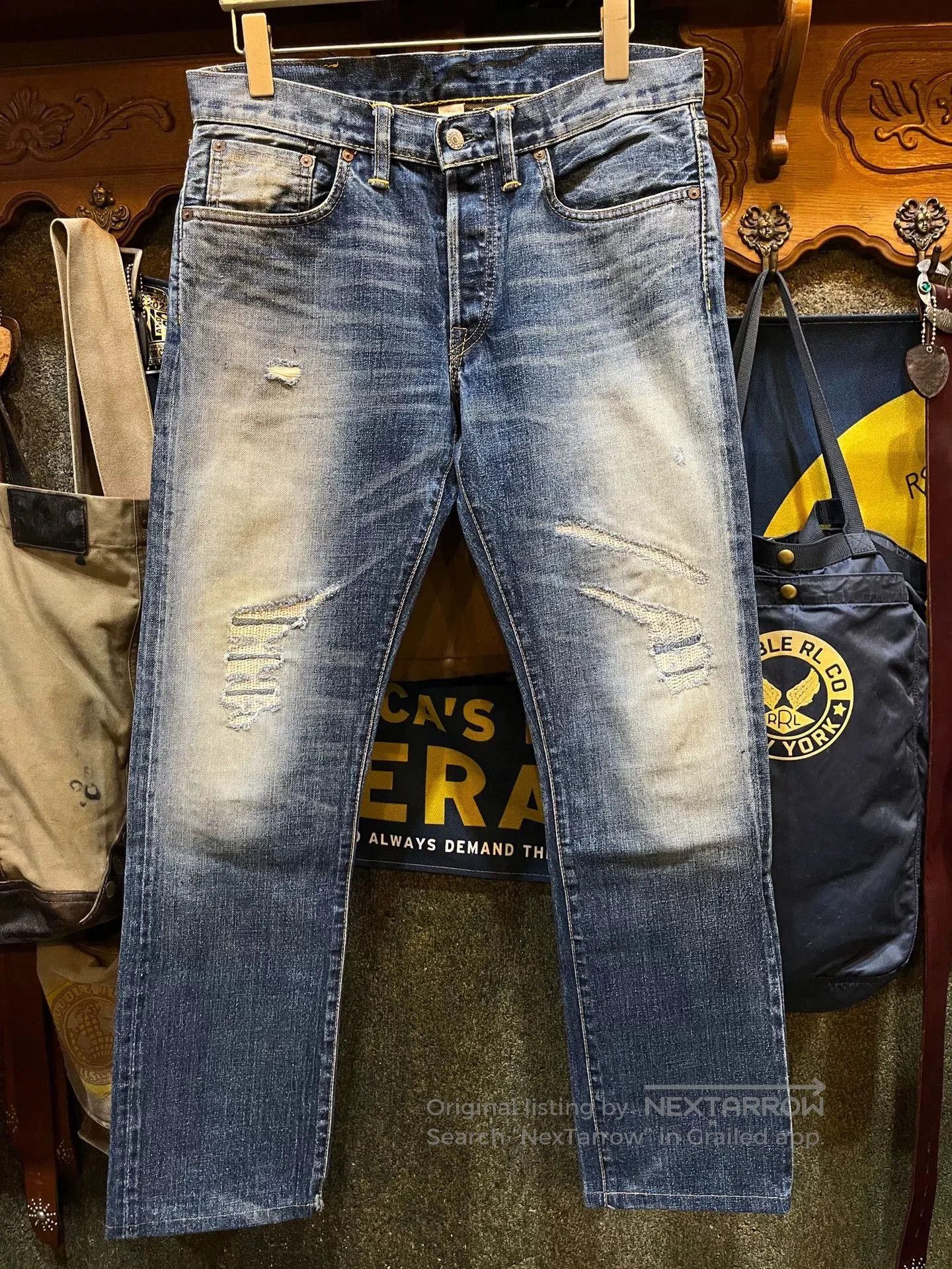 RRL Ralph Lauren distressed low-rise denim pants by RRL. Size US 31 - 1 Thumbnail