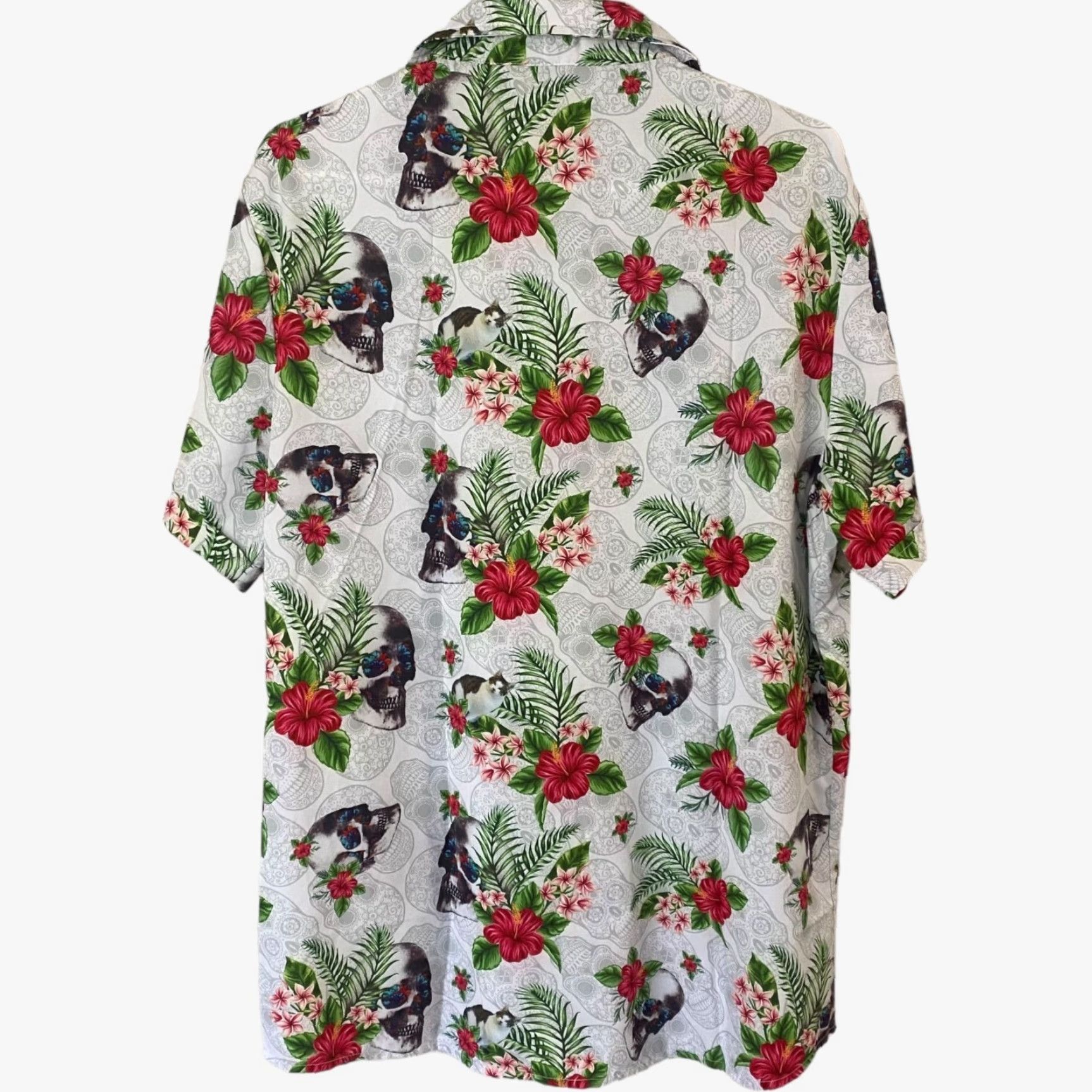 Vintage VINTAGE Angels Trove Button-Up Shirt Mens XL White Floral Skull Cat Print Hawaiian Shirt Size US XL / EU 56 / 4 - 3 Thumbnail