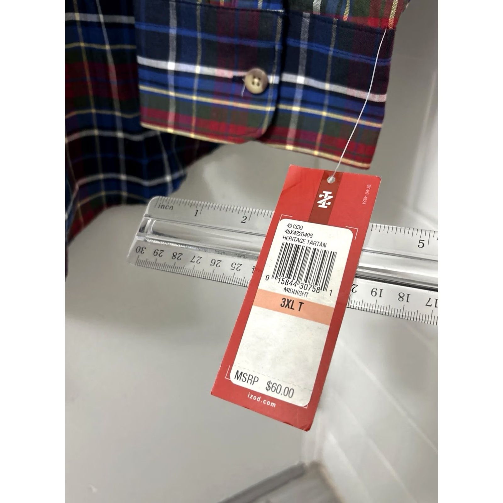 Izod IZOD Shirt Mens 3XL Midnight Blue Heritage Tartan Plaid Button Down L/S NWT Size US XXL / EU 58 / 5 - 5 Thumbnail
