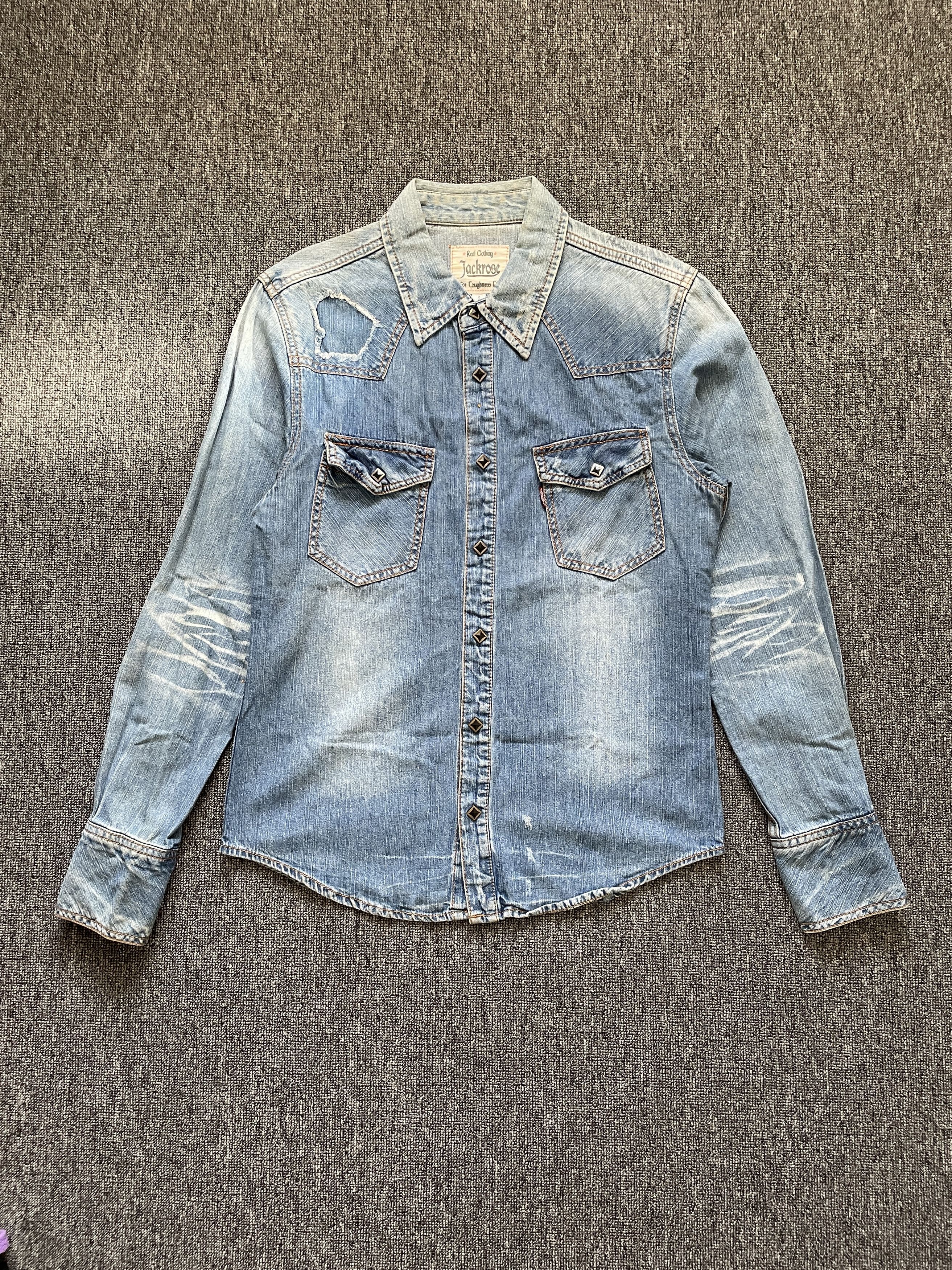 JACKROSE Jack Rose Classic Distressed Western Cowboy Denim Shirt Size US M / EU 48-50 / 2 - 1 Thumbnail