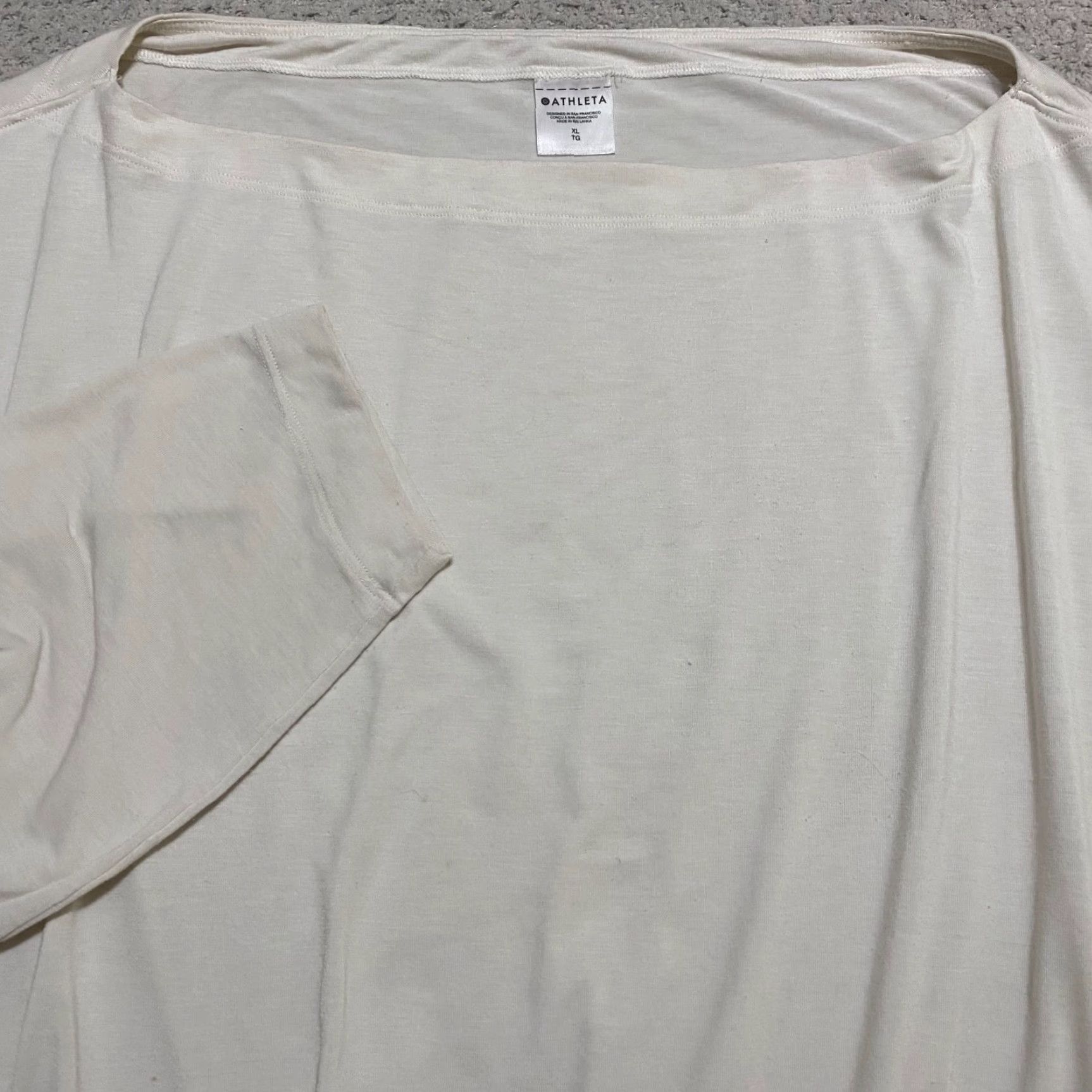 Athleta Athleta Shirt Womens XL White Solid Boat Neck Long Sleeve Cropped Cinch Size XL / US 12-14 / IT 48-50 - 5 Thumbnail