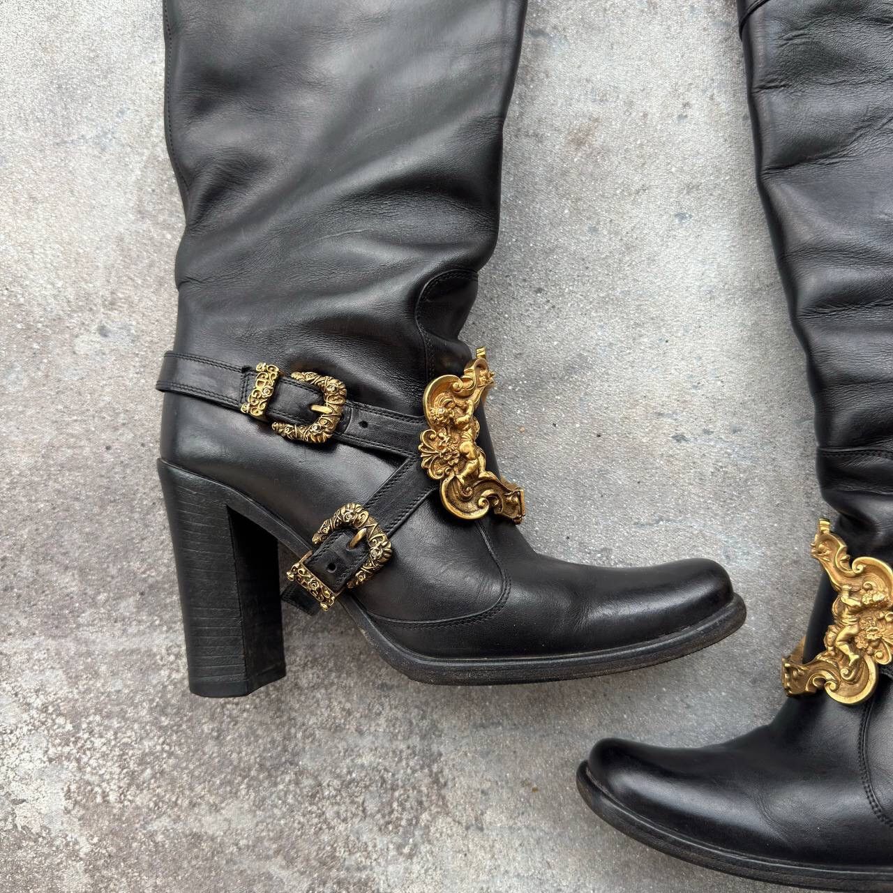 Dolce & Gabbana Dolce & Gabbana Black Leather Knee Boots Size US 6 / IT 36 - 9 Thumbnail