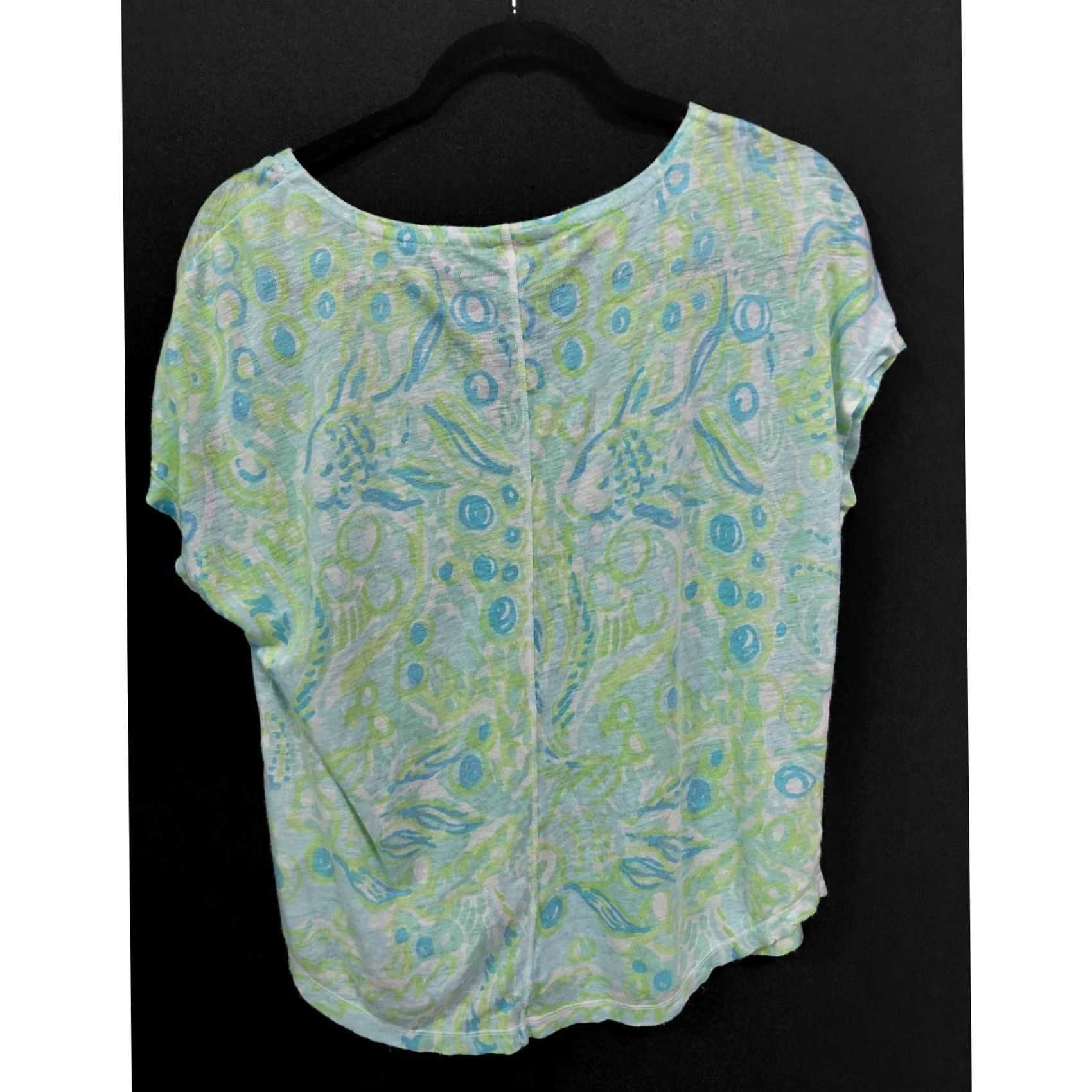 Lilly Pulitzer Lilly Pulitzer Green Graphic Print Linen V-Neck Shirt Women Size S Size S / US 4 / IT 40 - 2 Thumbnail