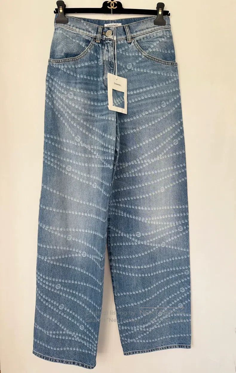 Chanel Chanel Blue jeans with blue pearl pattern Size 42" / US 20 - 1 Thumbnail